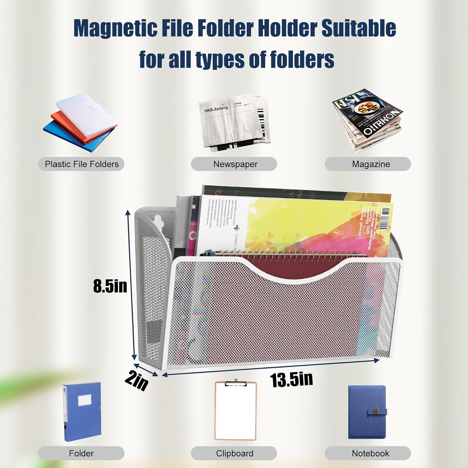 2 Pockets Magnetic File Holder for File Cabinets, Folder Holder Organizer- No Drilling Paper Document Holder, Large