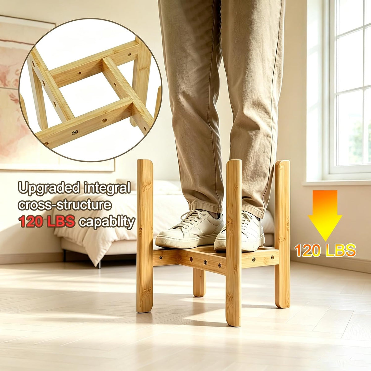 15.7” Bamboo Adjustable Small Plant Stand Indoor for 8-12 Inch Pots 2 pack | Compact Sturdy