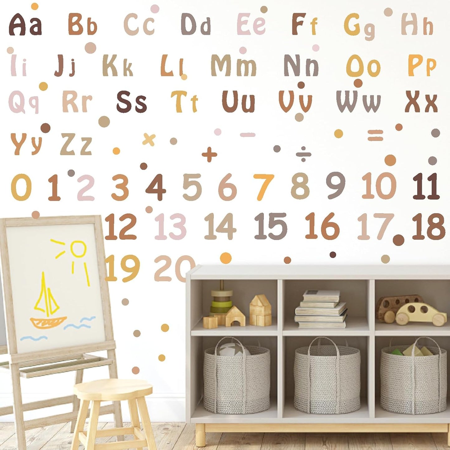 Alphabet Wall Decals Neutral Number Wall Decals Peel and Stick Watercolor Letter Decal ABC / Boho