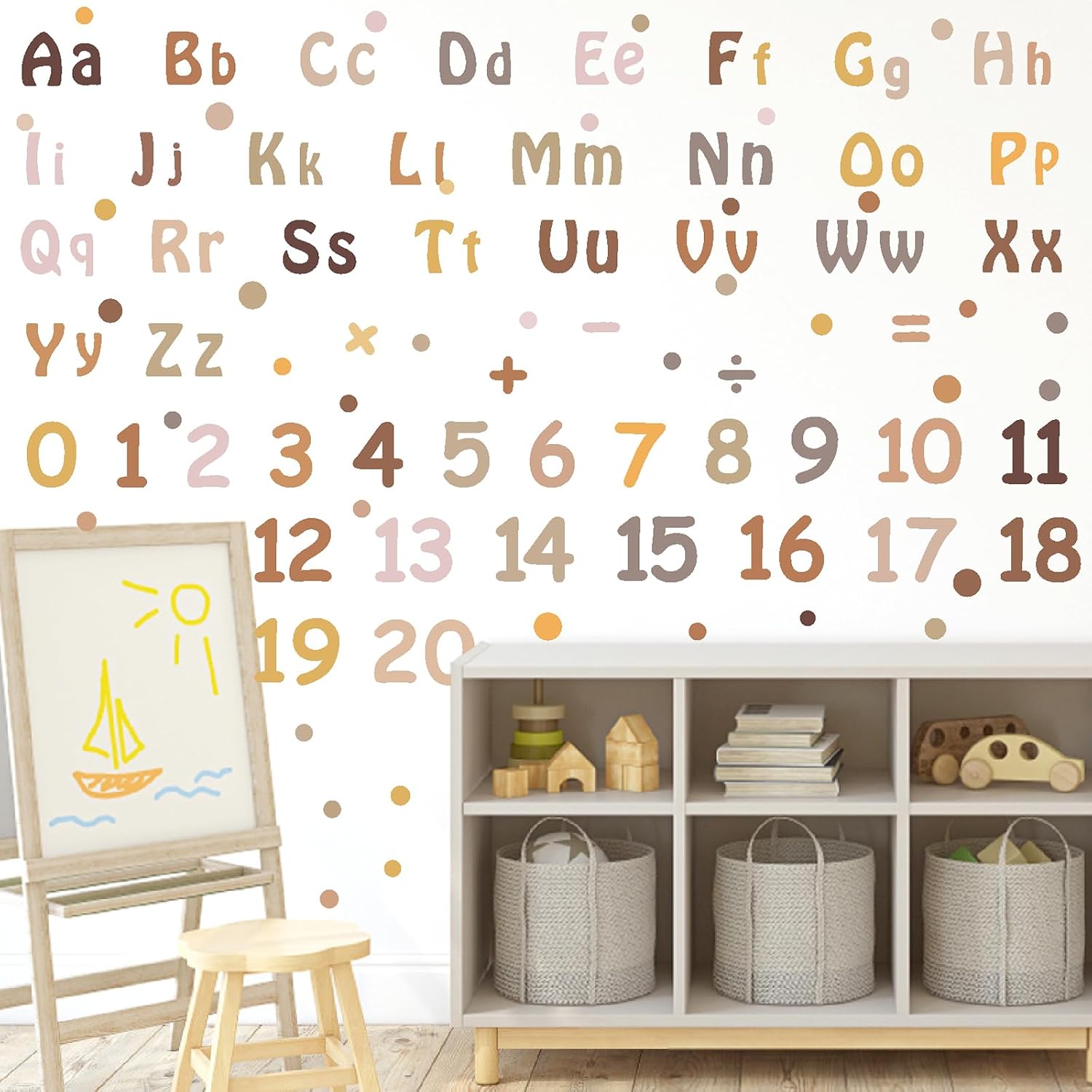 Alphabet Wall Decals Neutral Number Wall Decals Peel and Stick Watercolor Letter Decal ABC / Boho