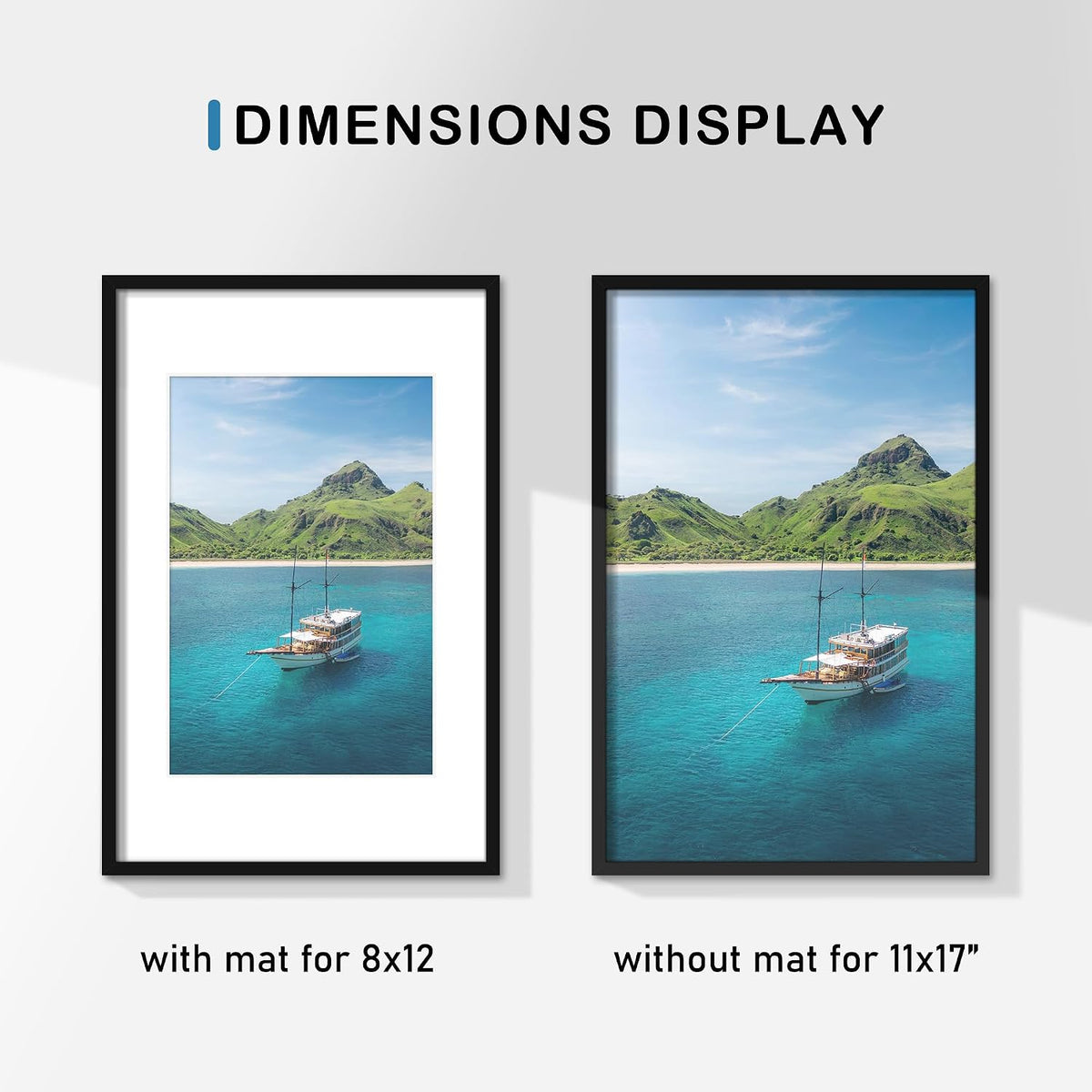 Wiscet 11x17 Picture Frame Set of 9, for Wall Hanging Display, Black | Display Pictures 8x12 with Mat or 11x17 without