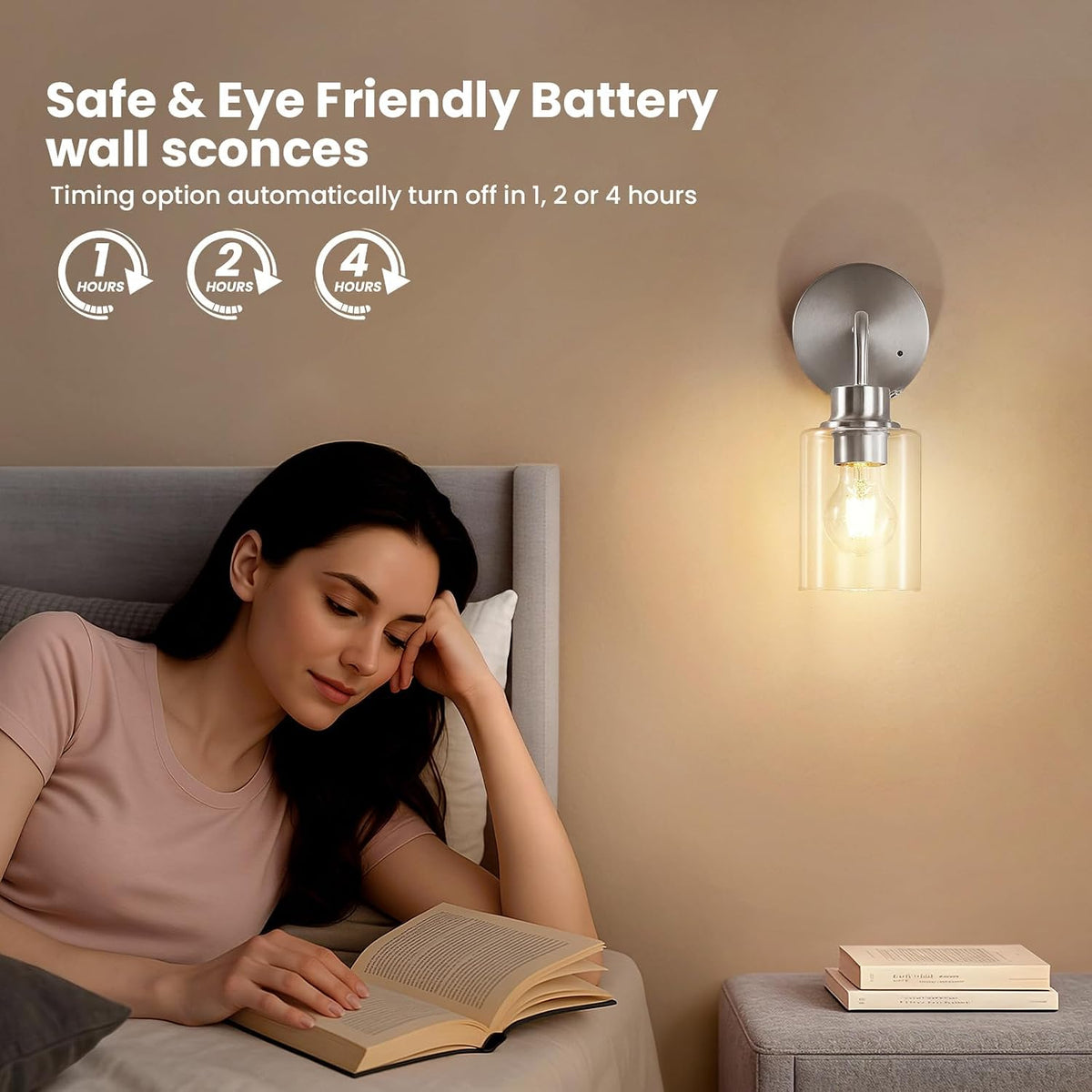 Epinl Battery Operated Wall Sconce Set of Two - Brushed Nickel Rechargeable Wireless Wall Sconces with Remote Control