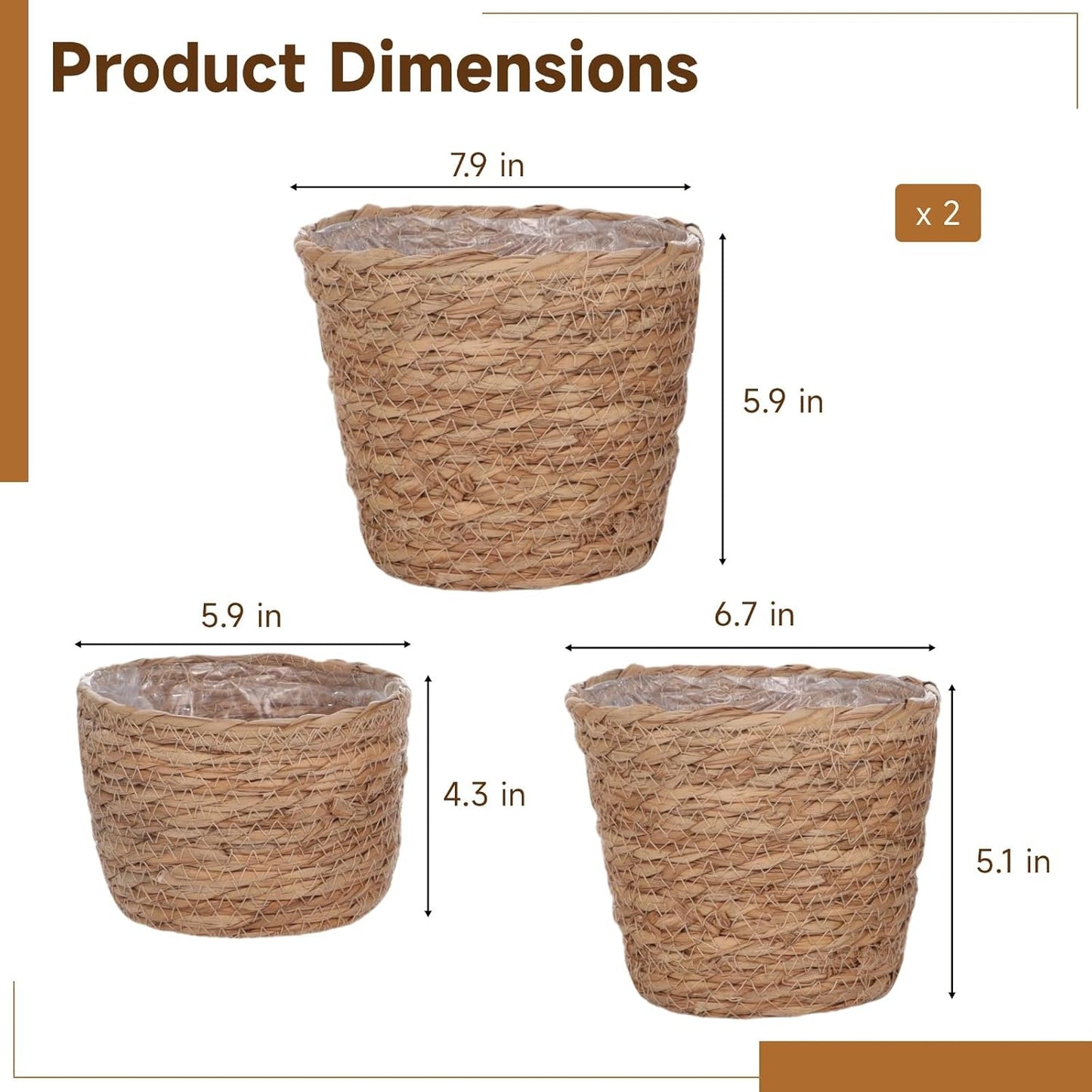 Wicker Hand Woven Plant Baskets / Set of 6