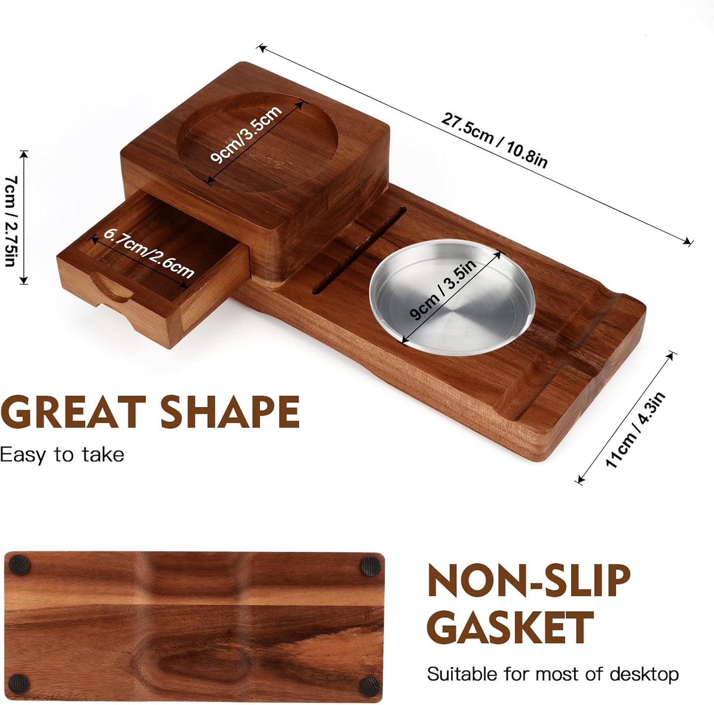 Ashtray Coaster Whiskey Glass Tray & Wooden Ash Tray / Deep Brown