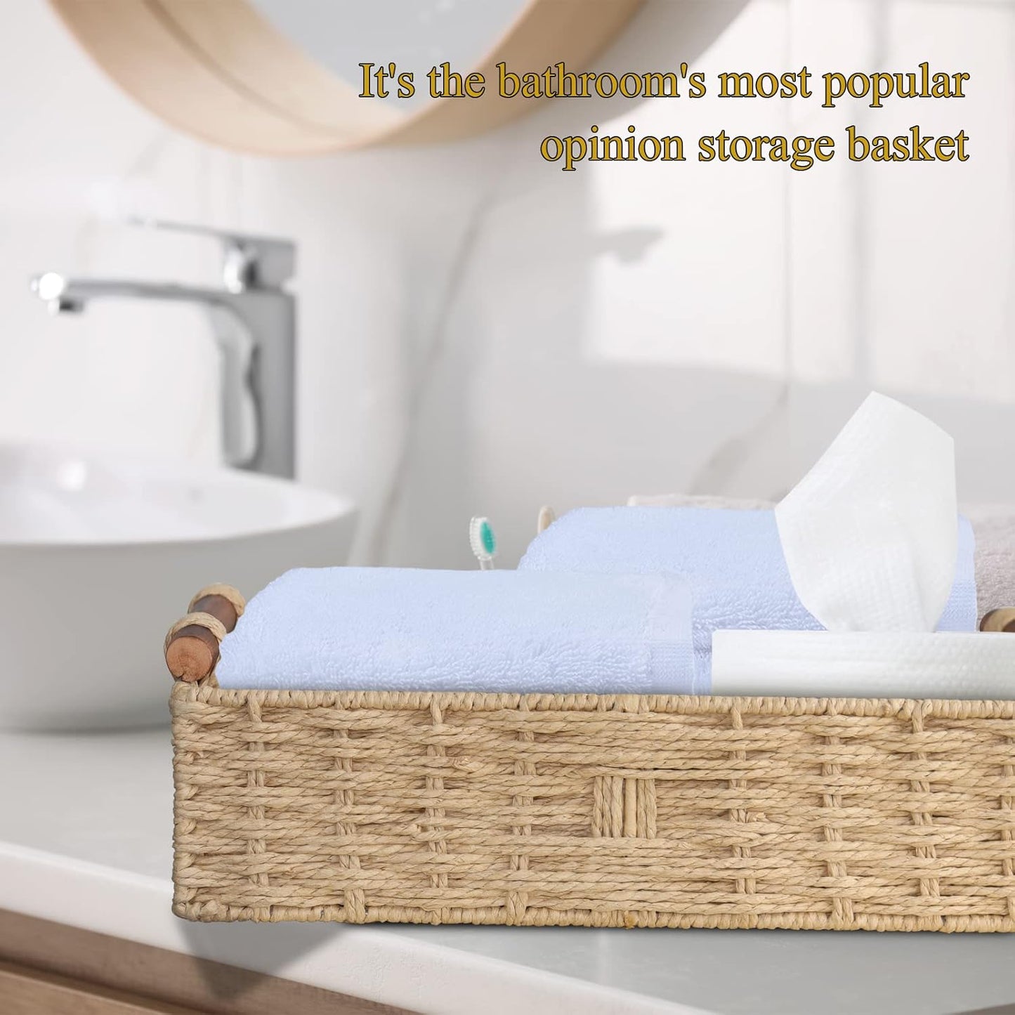 Round Paper Rope Storage Basket / Beige / 14.5 x 6.6 x 3.74