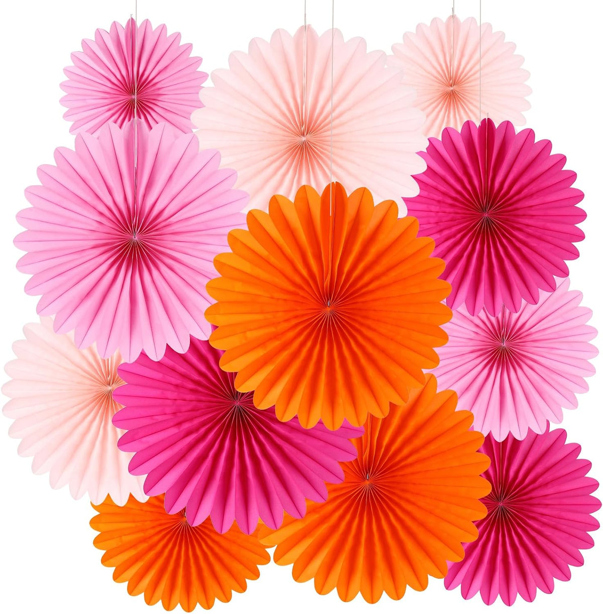 BestoFun 12PCS Paper Fans Orange and Hot Pink Party Decorations Tissue Paper Flowers Paper Fans Party Decorations for Girl Groovy Birthday Baby Shower Wedding Bachelorette Room Wall Hanging Décor