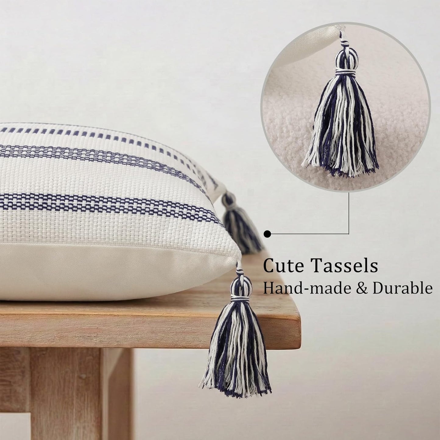 Boho Outdoor Couch Throw Pillow Covers Decorative / Navy Blue and Cream White / 20 x 20 / Set of 2