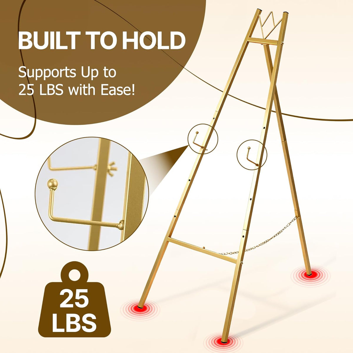 57.5" Gold Easel Stand for Sign, Wedding Sign Stand for Display | 4 Adjustable Height Levels Heavy Duty Metal Display