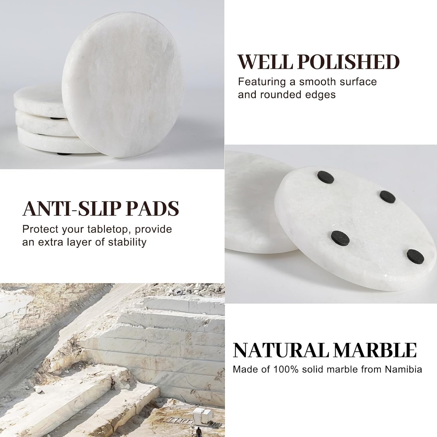4" Cup Coasters for Drinks / White / Set of 4