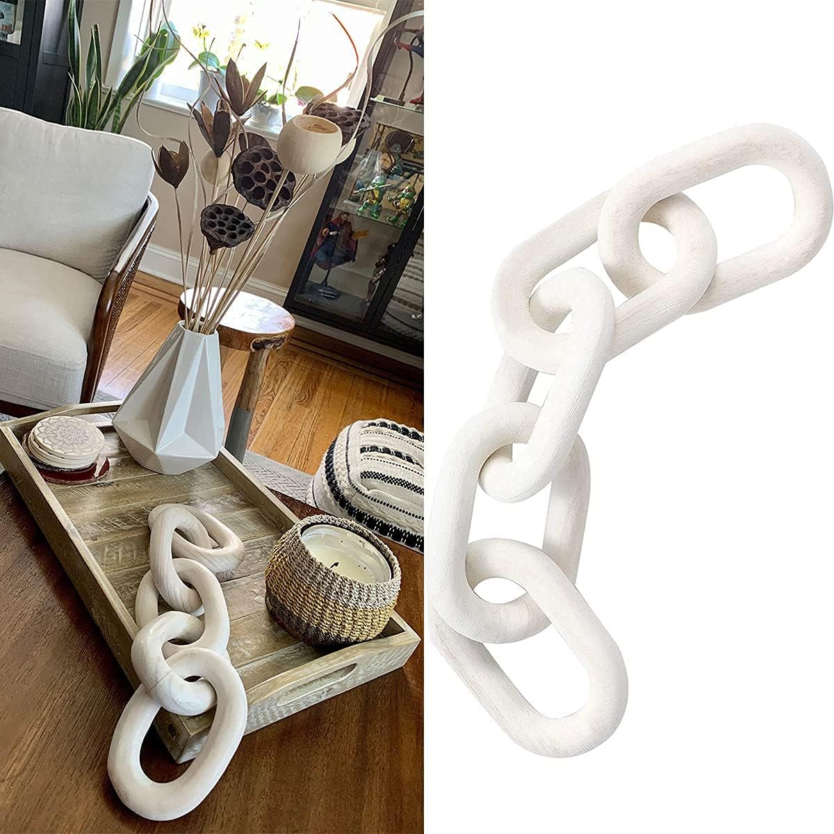 Wood Chain Link Decor / White