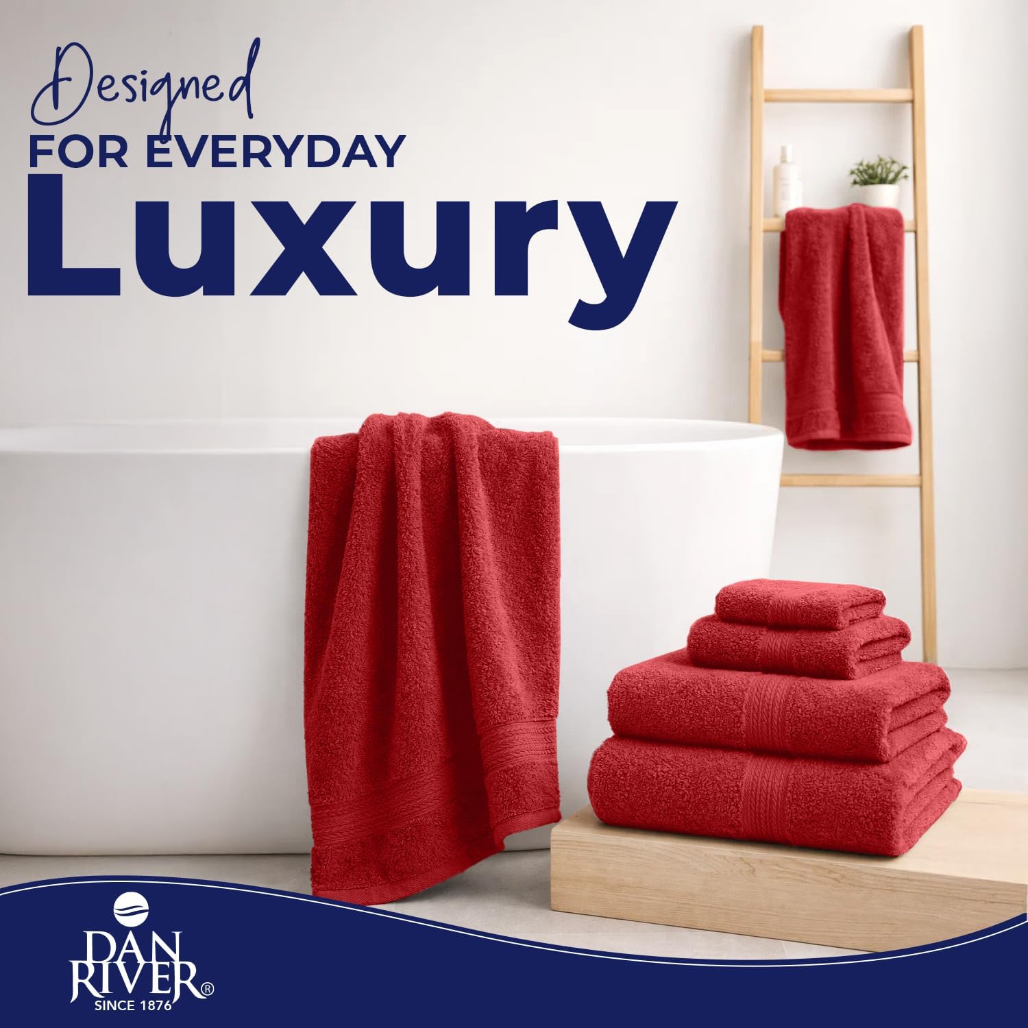 DAN RIVER 8 Piece Luxury Bath Towels for Bathroom, Towel Set, Red | 2 Bath towels, 2 Hand towels, and 4 Wash Cloths