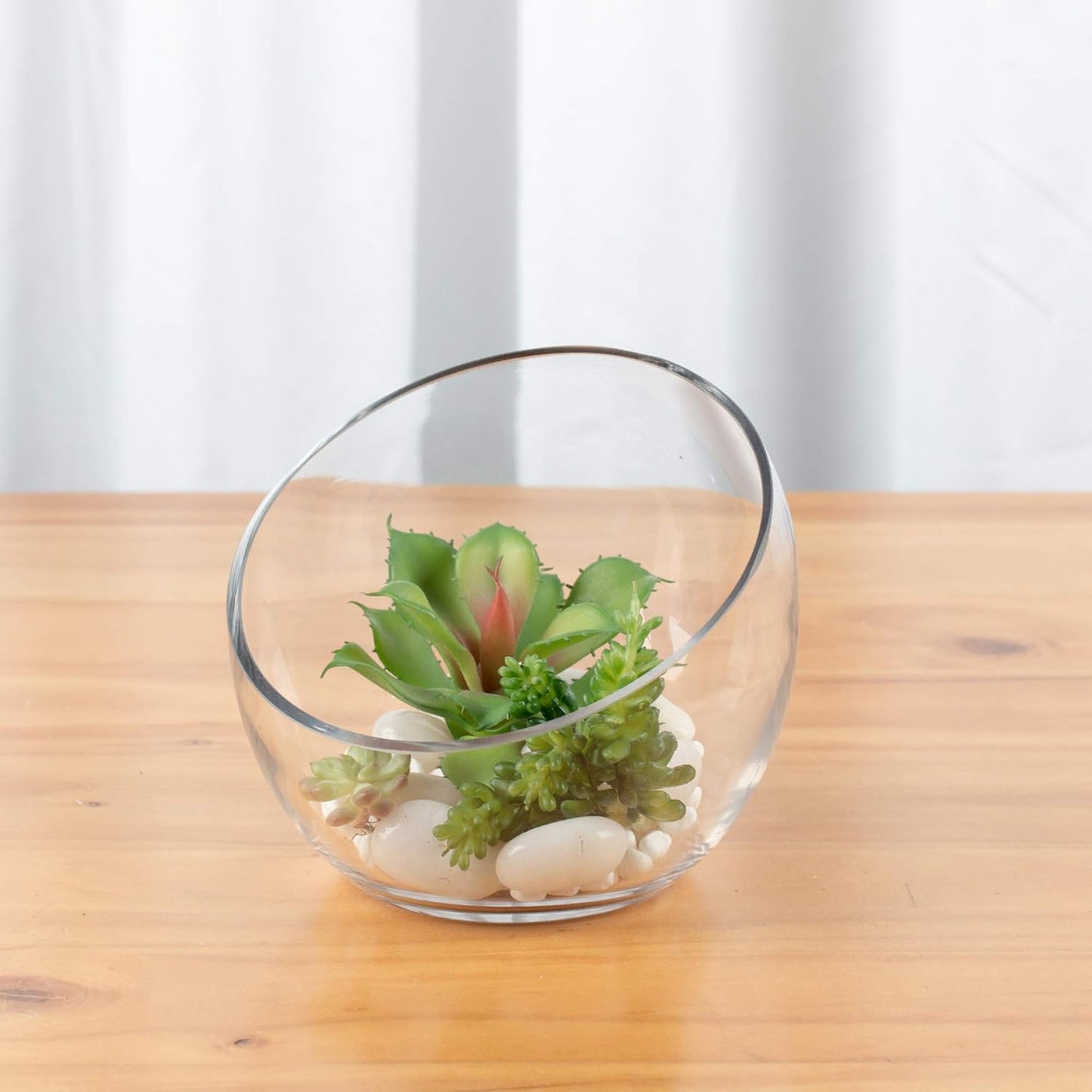 Slant Cut Bowl Glass Vase / Slant Bowl 6"H / Clear / 6 x 2.7