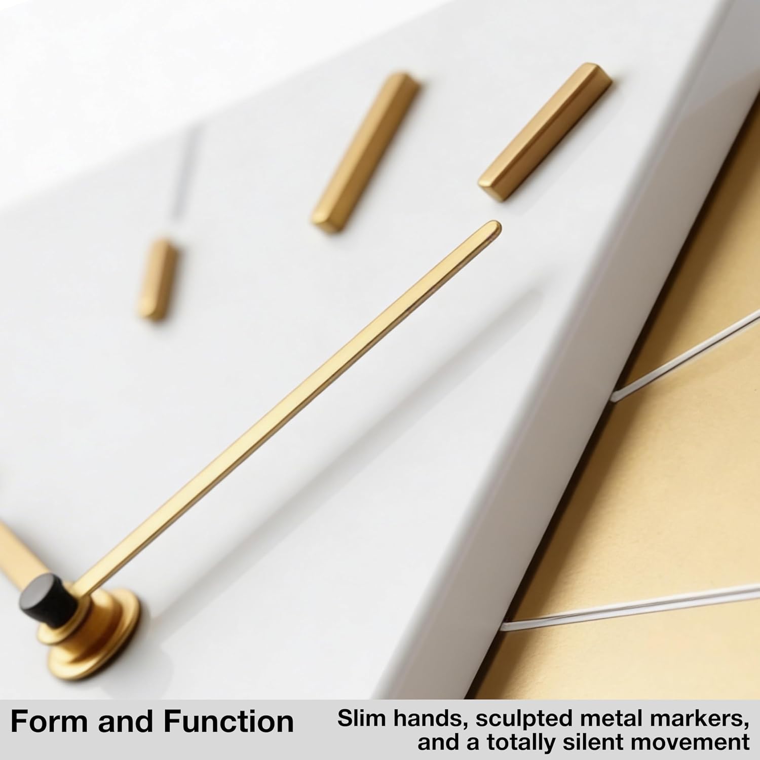Driini Clocks Mid Century Modern Wall Clock - Square White Clock with Decorative Gold Accent- Unique and Cool Clock
