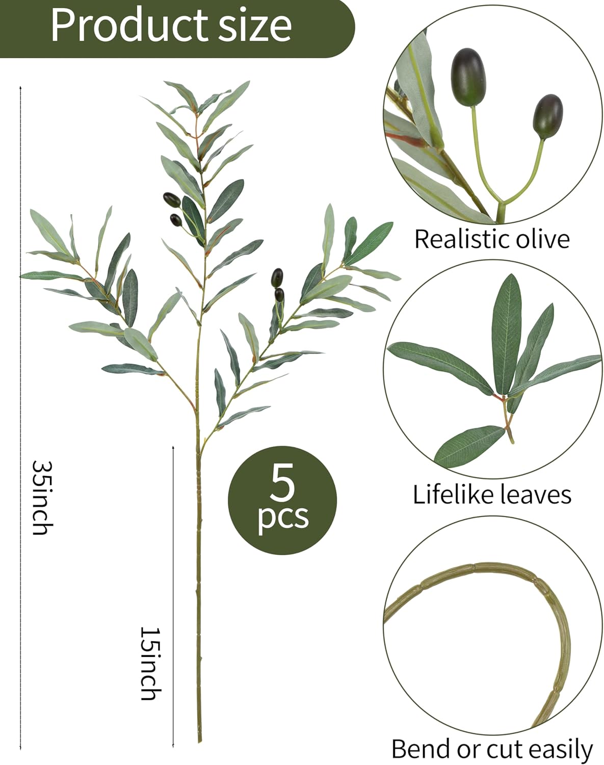 Artificial Olive Branches / 35 Inch / Set of 5