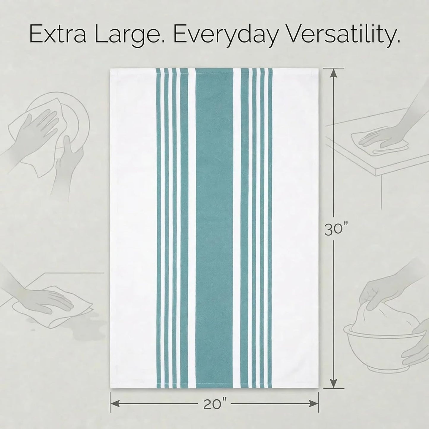 Urban Villa Kitchen Towels Cotton Dish Towels 20”x30” (Set of 6) Aqua
