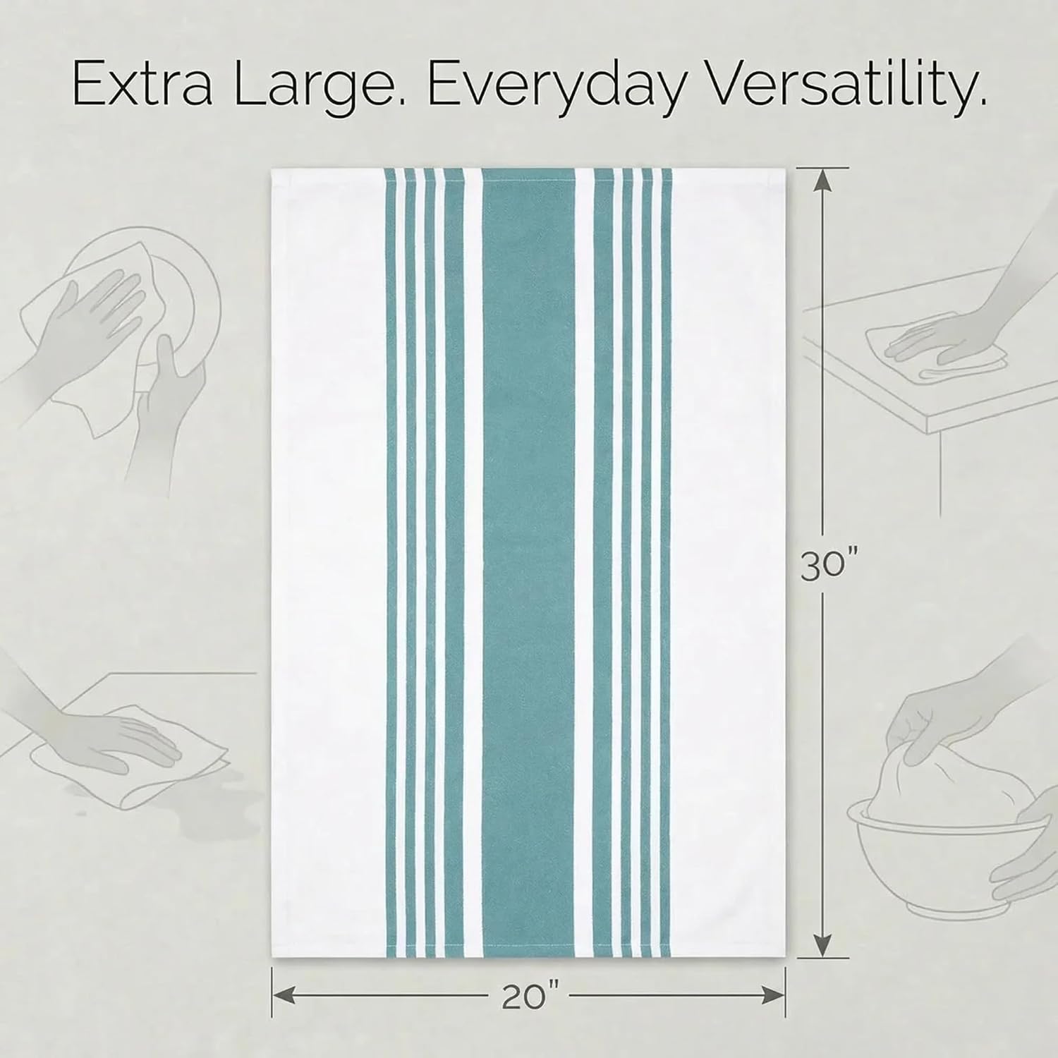 Urban Villa Kitchen Towels Cotton Dish Towels 20”x30” (Set of 6) Aqua