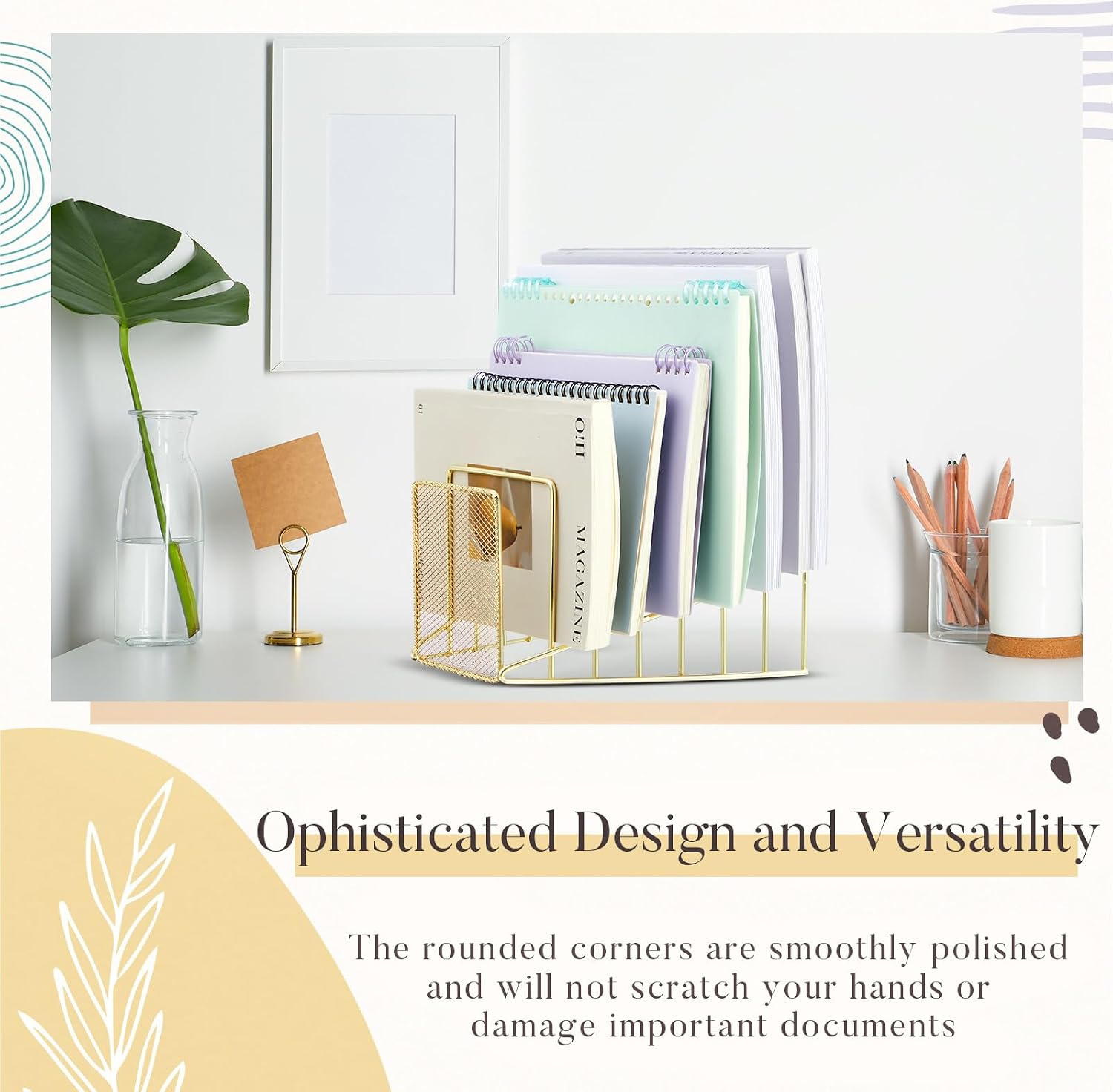 2 Pcs 7 Section Wire File Organizer for Desk, Metal Mesh Incline File Holder, Letter & Magazine Folder Rack, Desktop