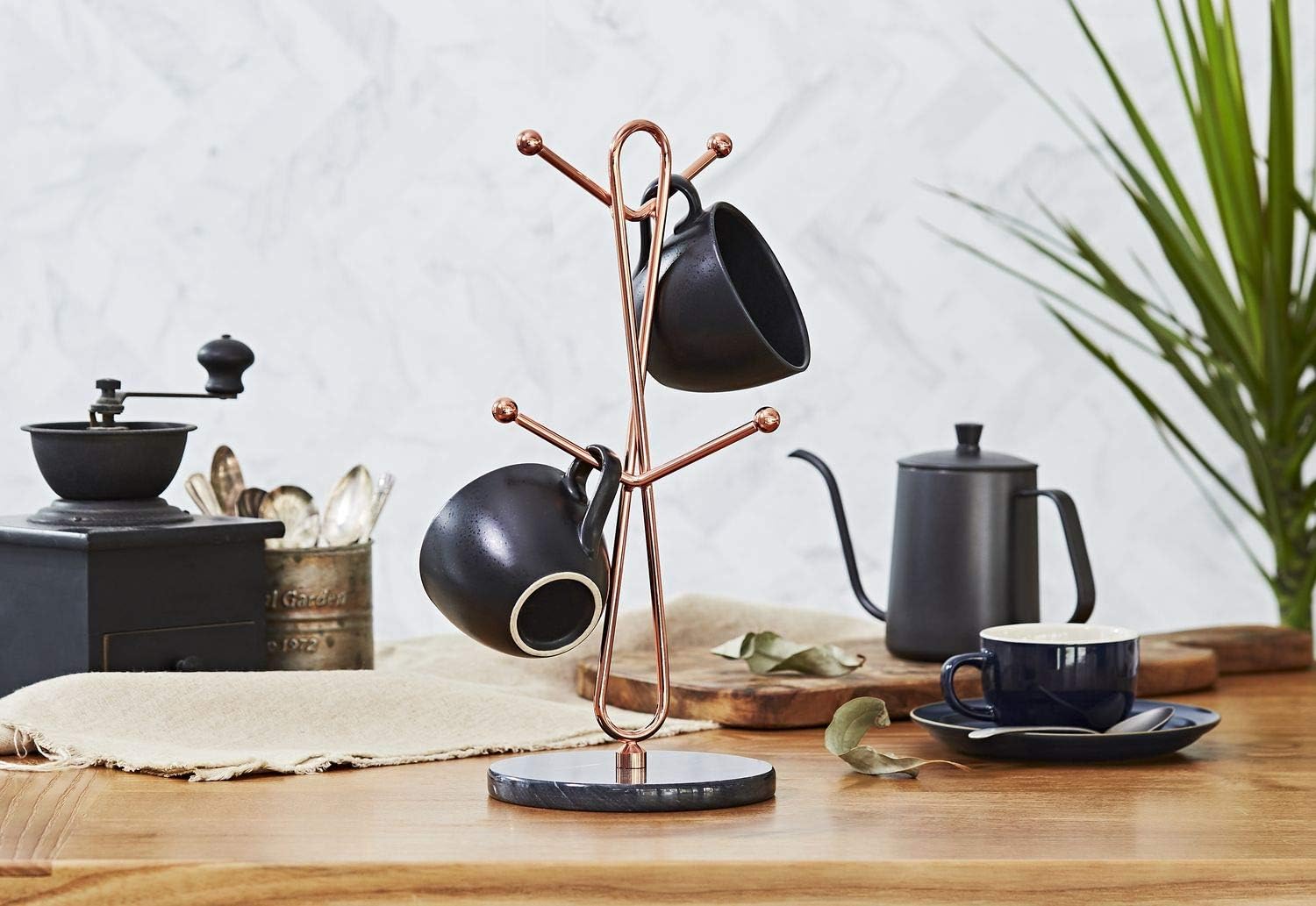 JEmarble Mug Holders with Copper Plated Standing(Black) Countertop Mug Tree, Coffee Mugs & Tea Cup Storage Rack, Coffee