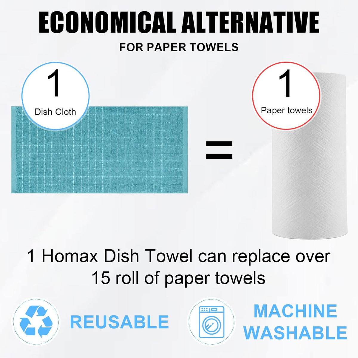 Homaxy 100% Cotton Terry Kitchen Towels, 6 Pack, Lake Blue | Ultra Soft and Absorbent Dish Towels for Kitchen, Suitable