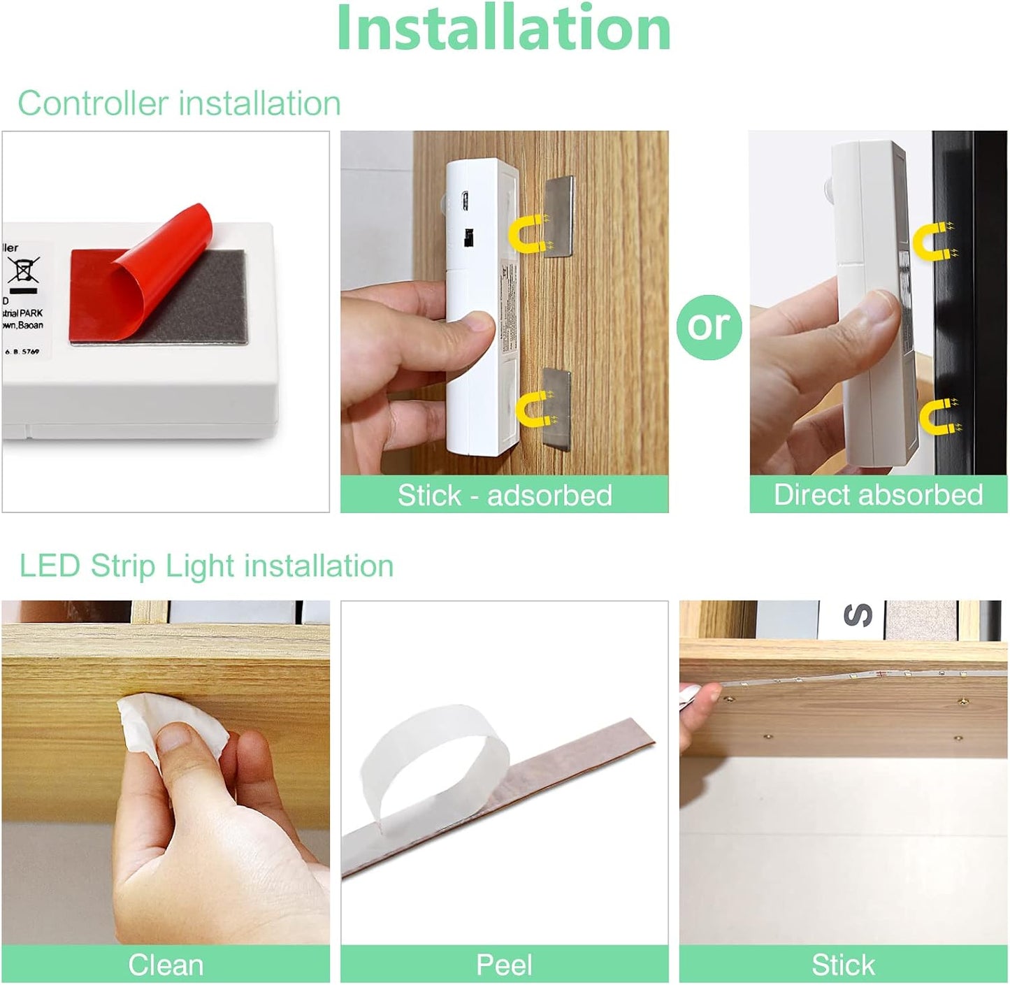 WOBANE 16.4ft Dual Motion Sensor Under Bed Lights,Rechargeable LED Strip | Battery Powered Tape Light for