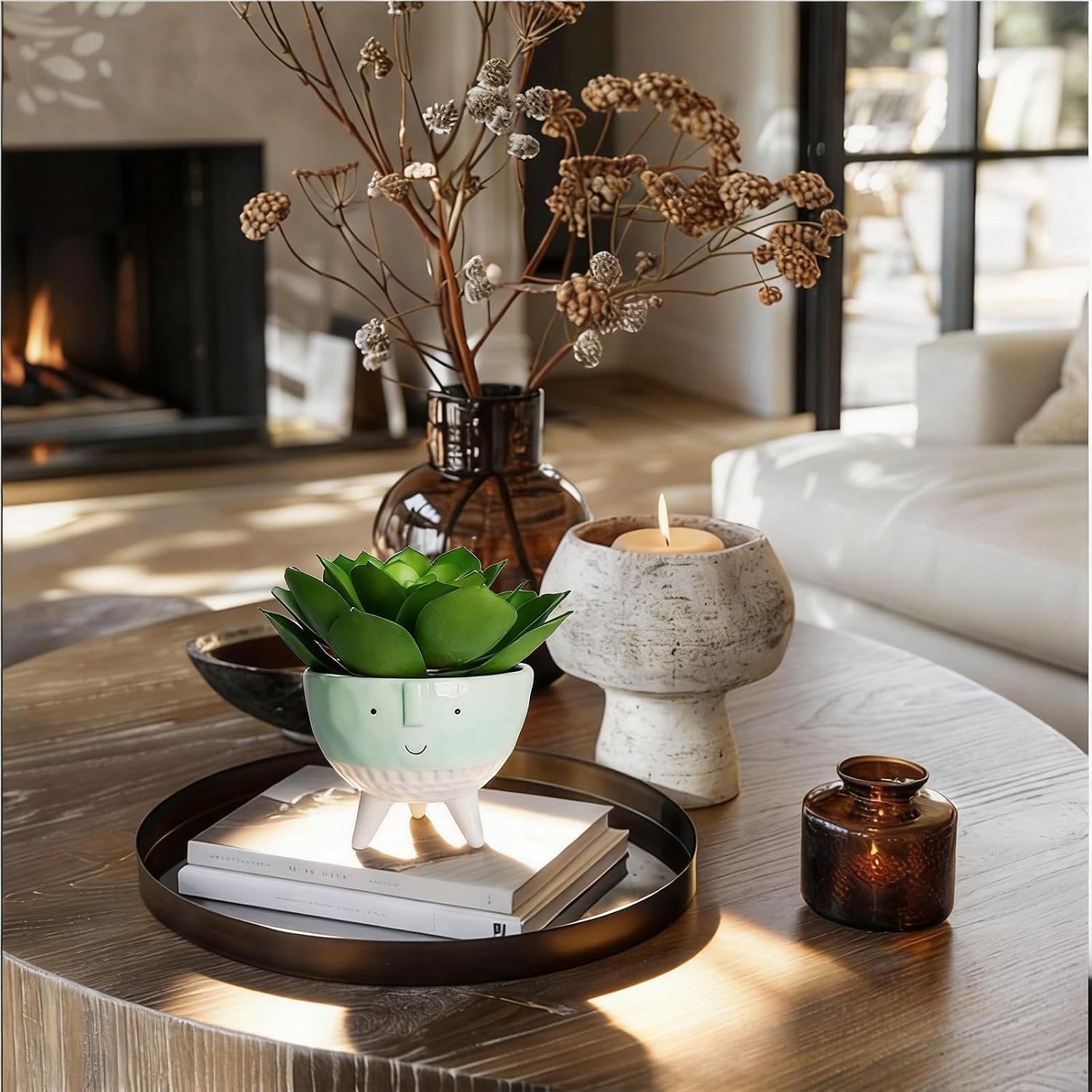 Artificial Plants / 7" Small Fake Succulent Plant in Ceramic Pot