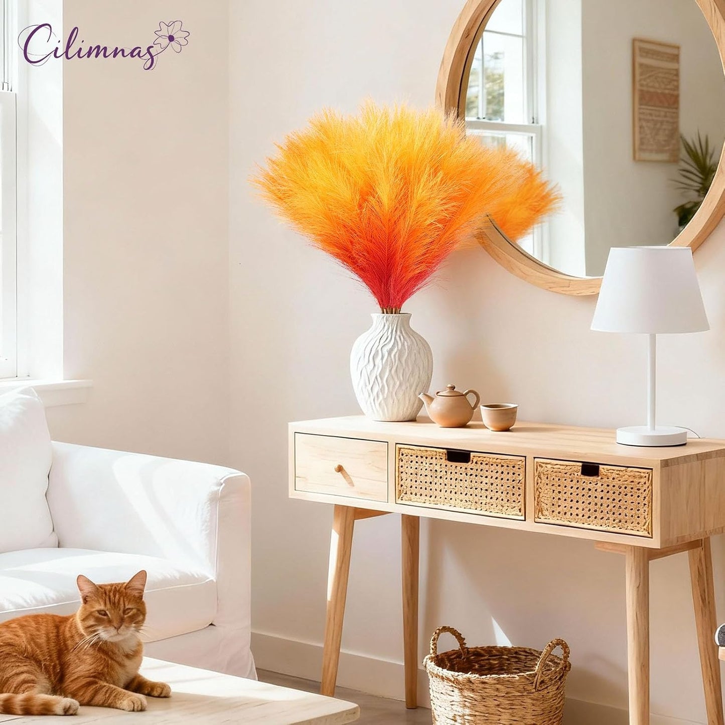 Faux Pampas Grass / Orange / Set of 50