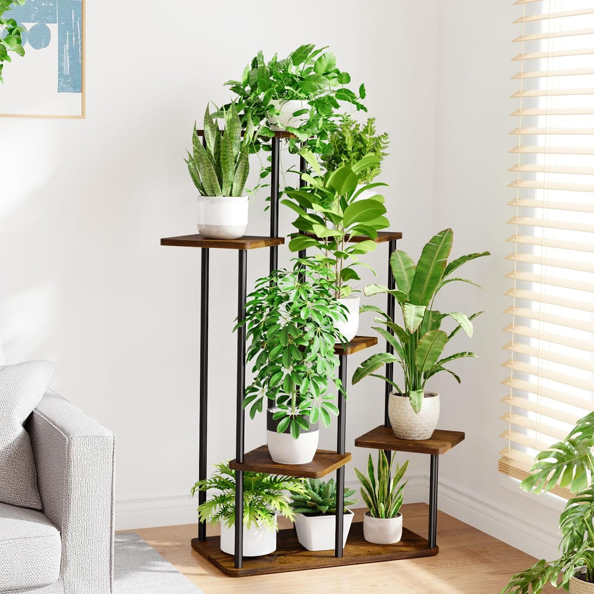 Bamworld Large Plant Stand Indoor Tall Metal Plant Shelf | 7 Tier Flower Stand Window Plant Rack for Patio Garden