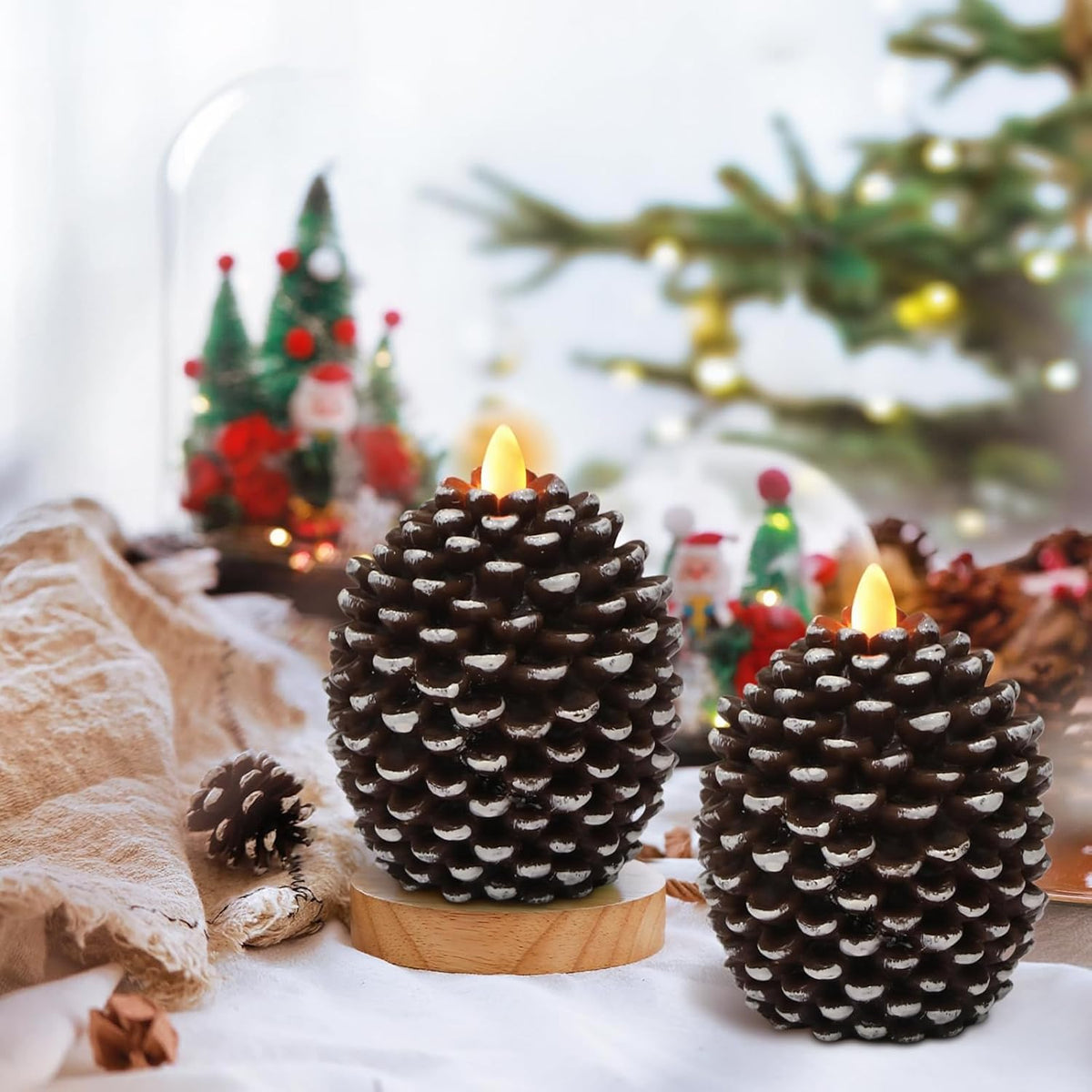 Wondise Flameless Candles with 6H Timer Pine Cone Candles | Battery Operated Candles Real Wax for Christmas