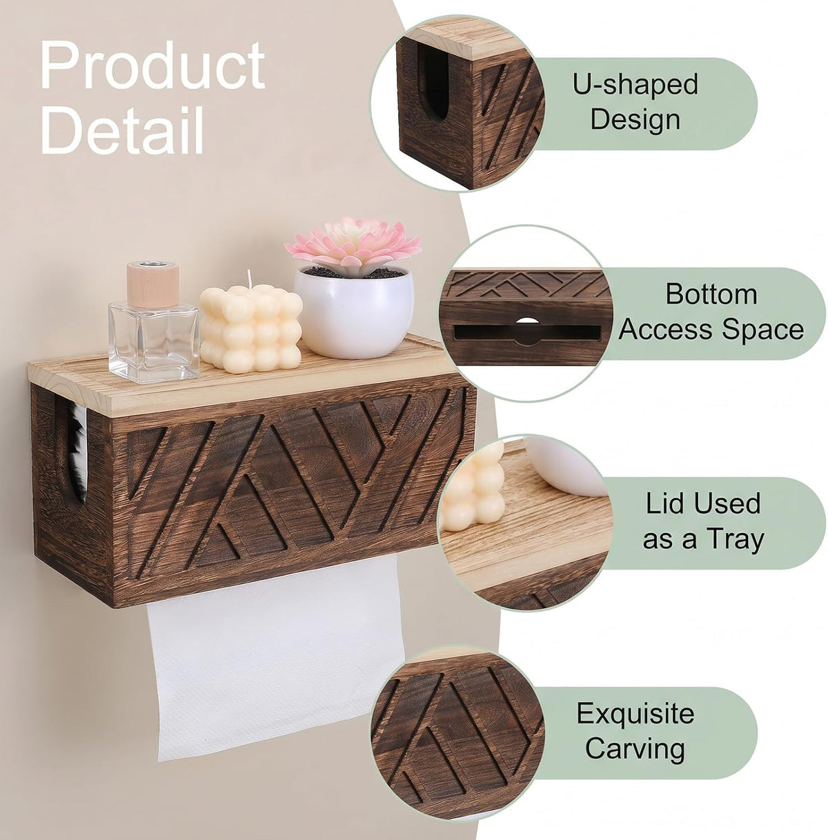 Paper Towel Dispenser Wall Mount Paper Towel Holder with Lid Solid Wood Commercial C-Fold, Z-Fold Hand Papers Towels