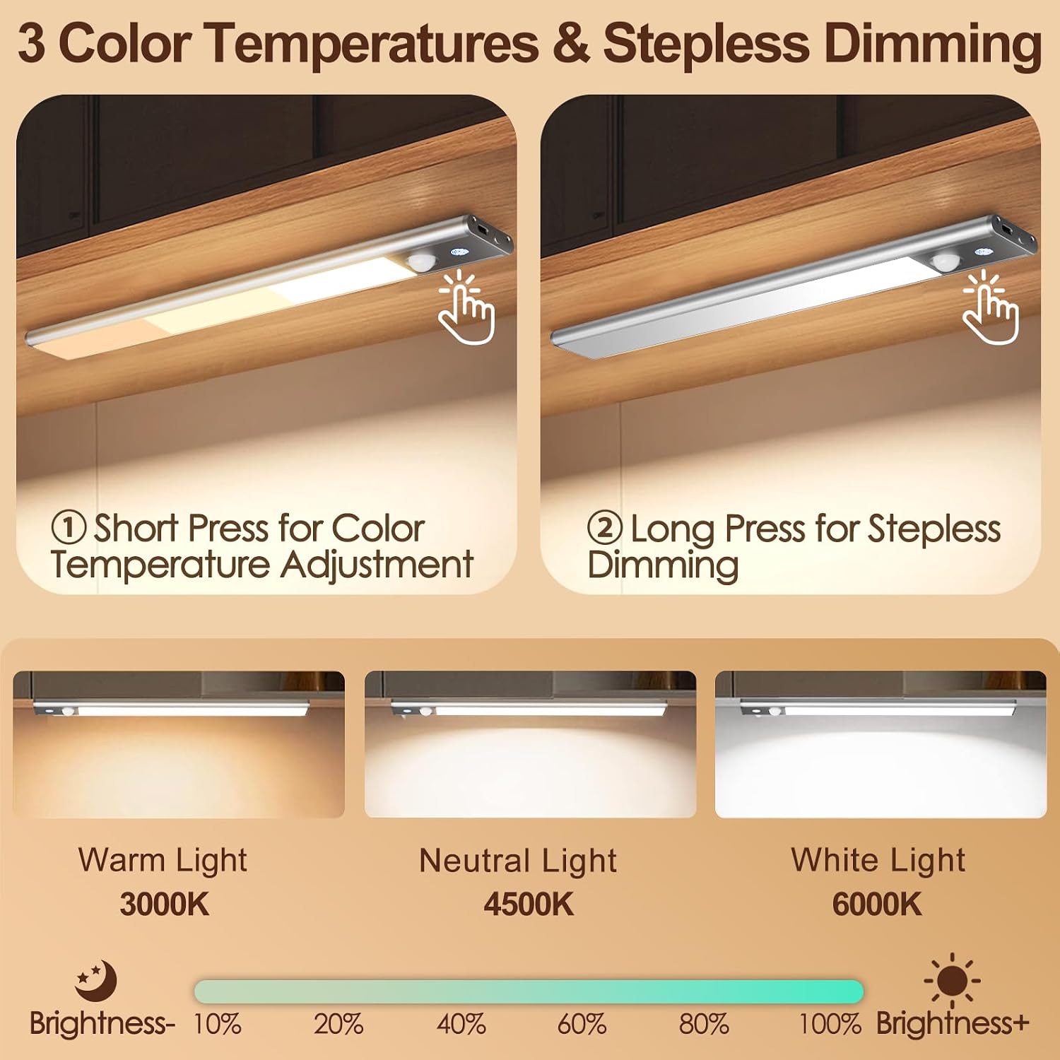 Quntis LED Under Cabinet Lighting Rechargeable, Wireless Motion Sensor Light Indoor, 2 Pack 12" 3000-6000K Dimmable
