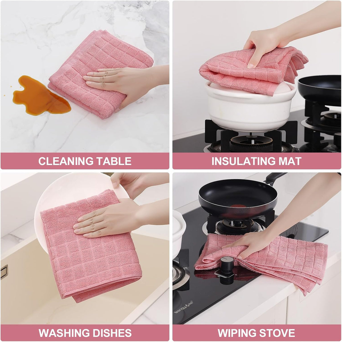 Homaxy Large Premium Cotton Kitchen Towels 16"x 28", 6 Pack, Rose | Natural Ring Spun 390 GSM Dish Towels, Super