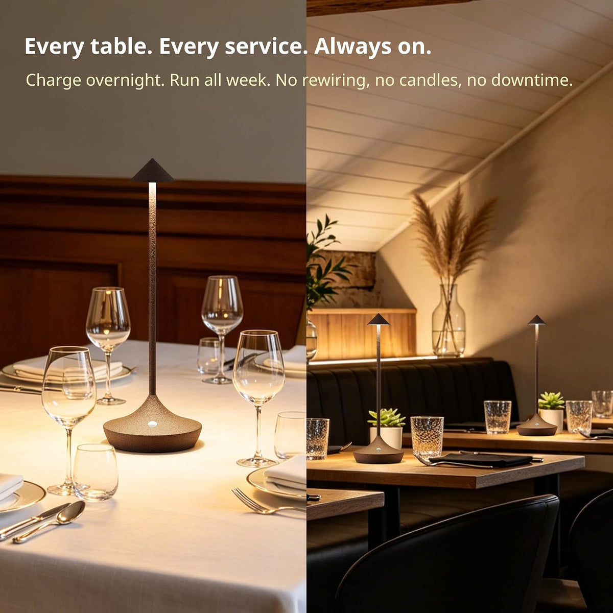 Cordless Rechargeable Table Lamp, Long-Lasting 60-Hr Battery, Dimmable LED | Set of 2 Rust with IP54 6000mAh 3 Color