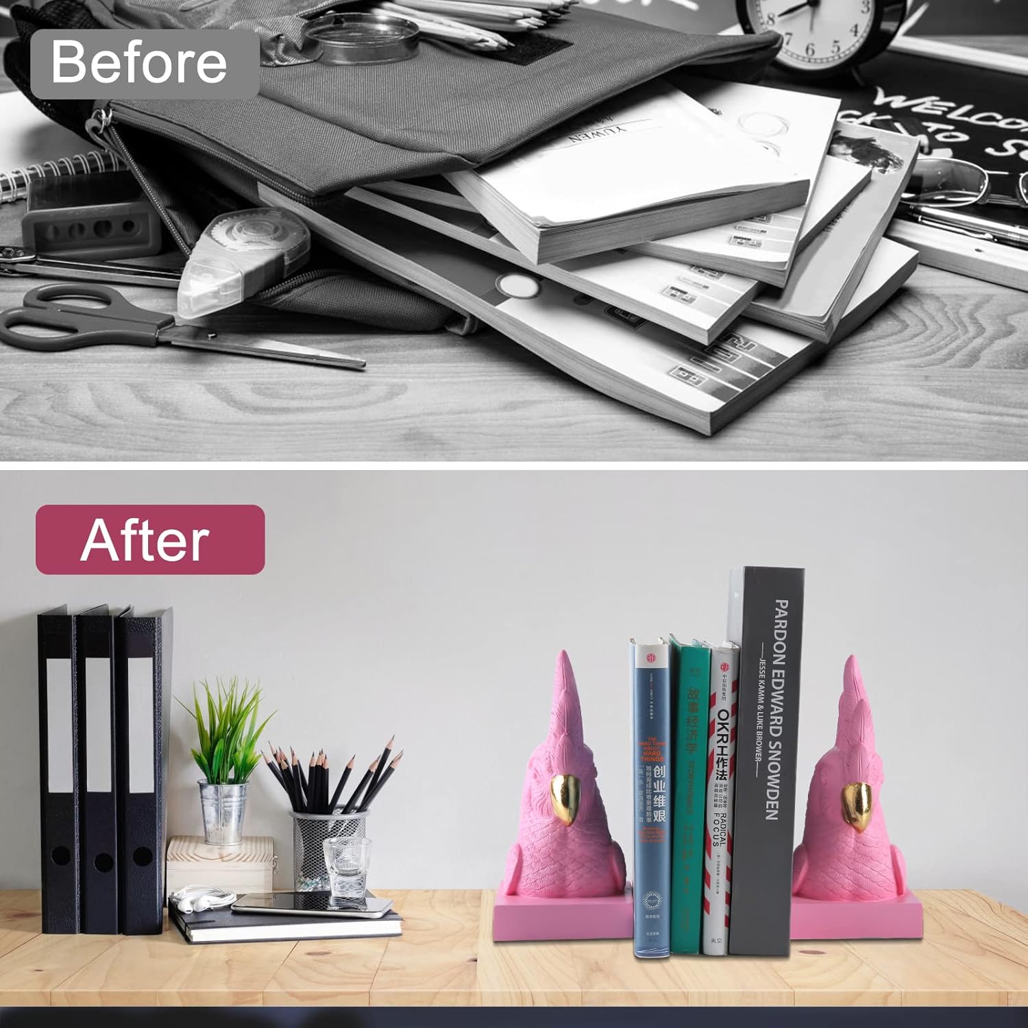 Parrot Decorative Bookends / Pink / Set of 2