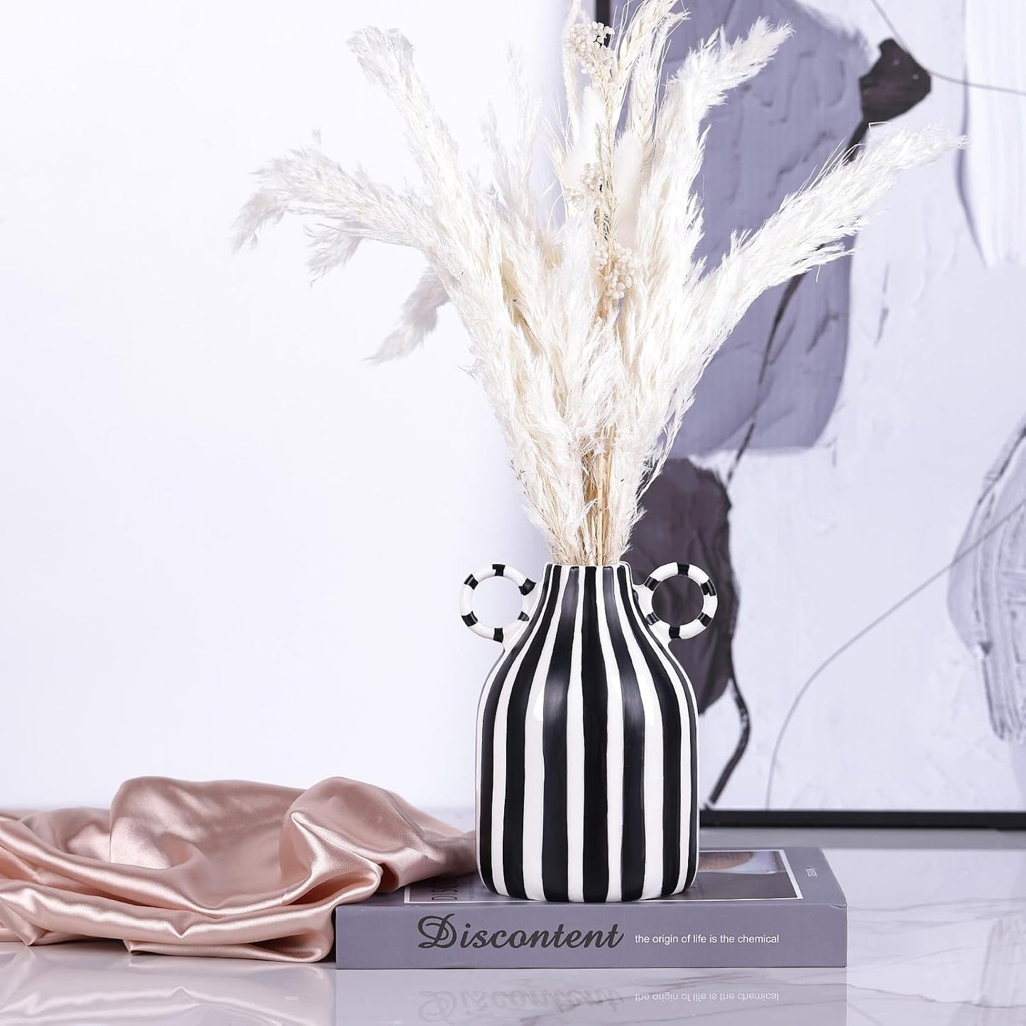 Minimalist Funky Boho Home Accent Vase / Black White