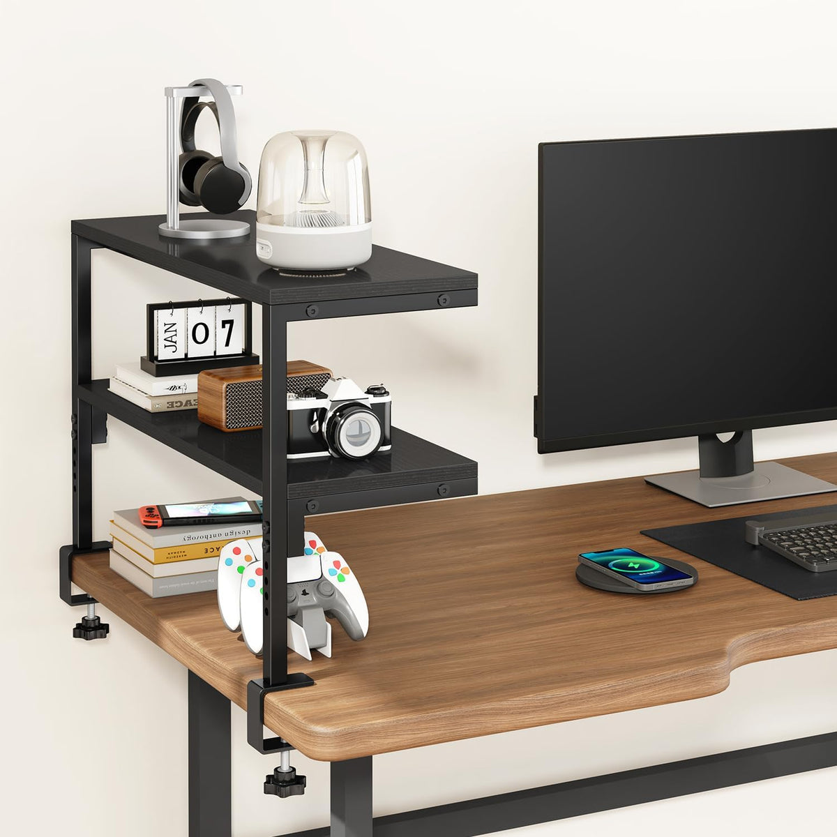 IBUYKE Clamp on Desk Shelf, 22.8” Large Desk Extender Shelves UTMZ010B | Tool-Free, Flexible Repositioning,Adjustable