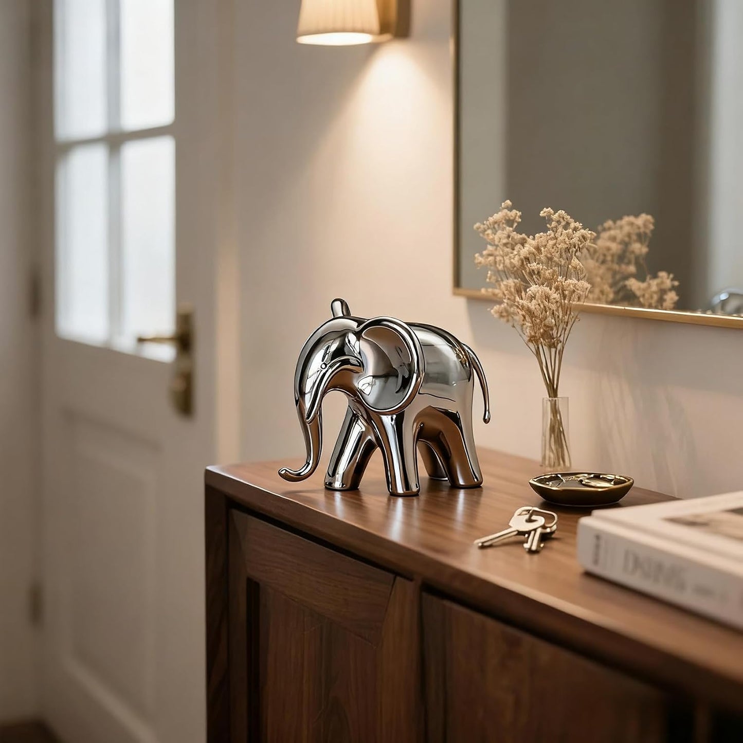 Ceramic Elephant Statue / Silver / Male