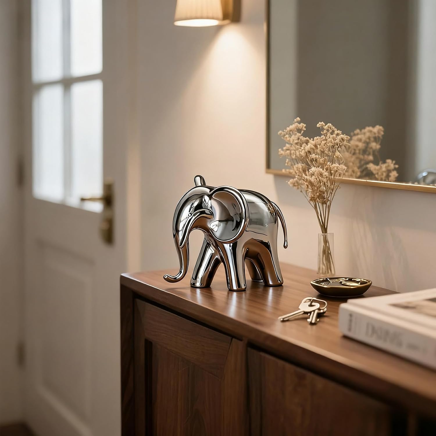 Ceramic Elephant Statue / Silver / Male