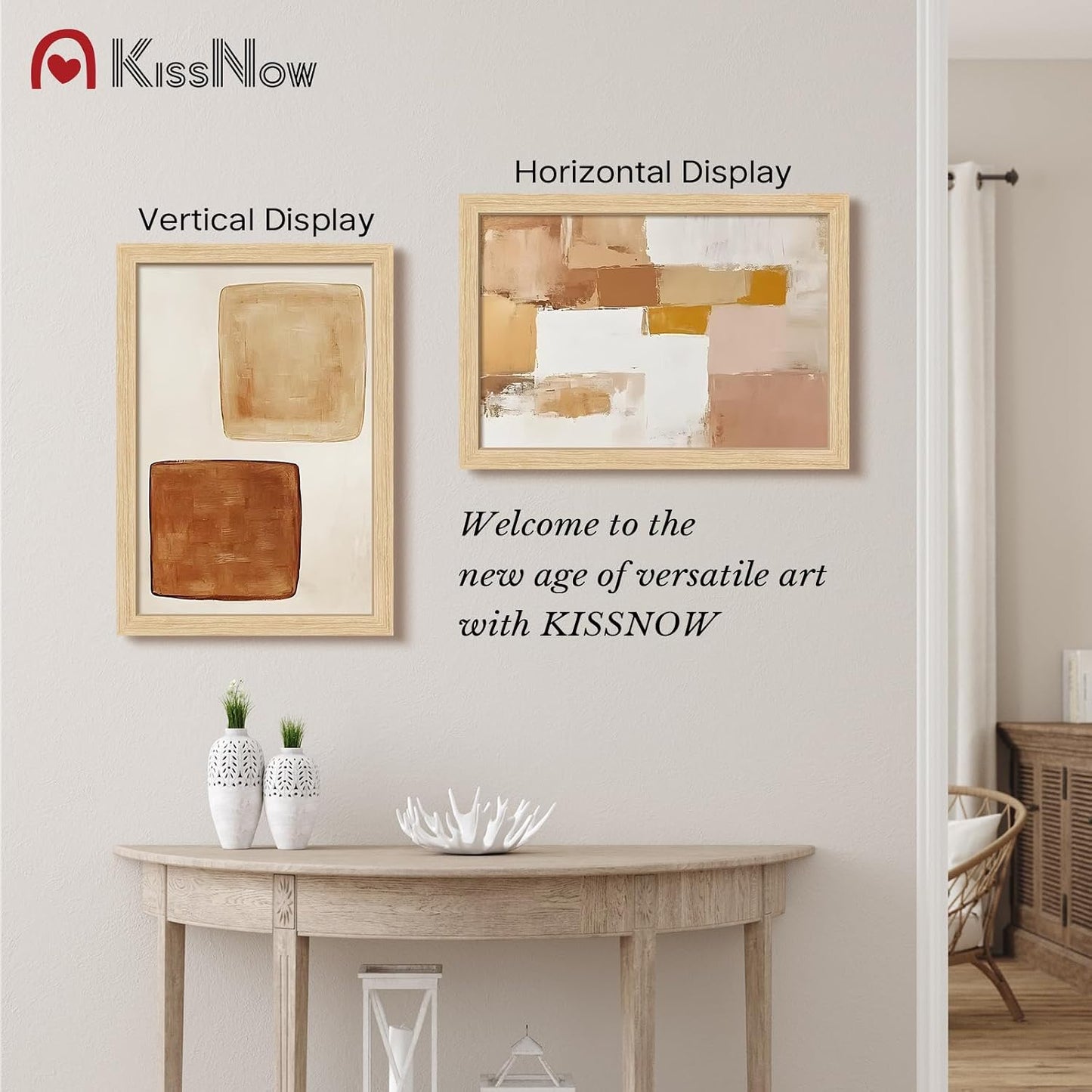 13x19 Picture Frame, Oak Solid Wood, 2 Pack, Wall Hanging for Art | Thick & Wide Border, HD Plexiglass, Horizontal or