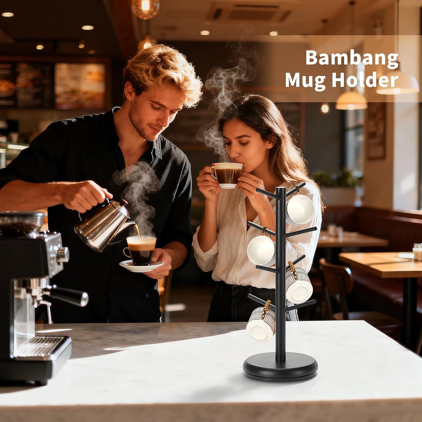 BAMBANG Mug Holder, 360° Rotating Mug Tree Holds 8 Coffee Cups, Space Saving Mug Rack with Stable Base for Kitchen
