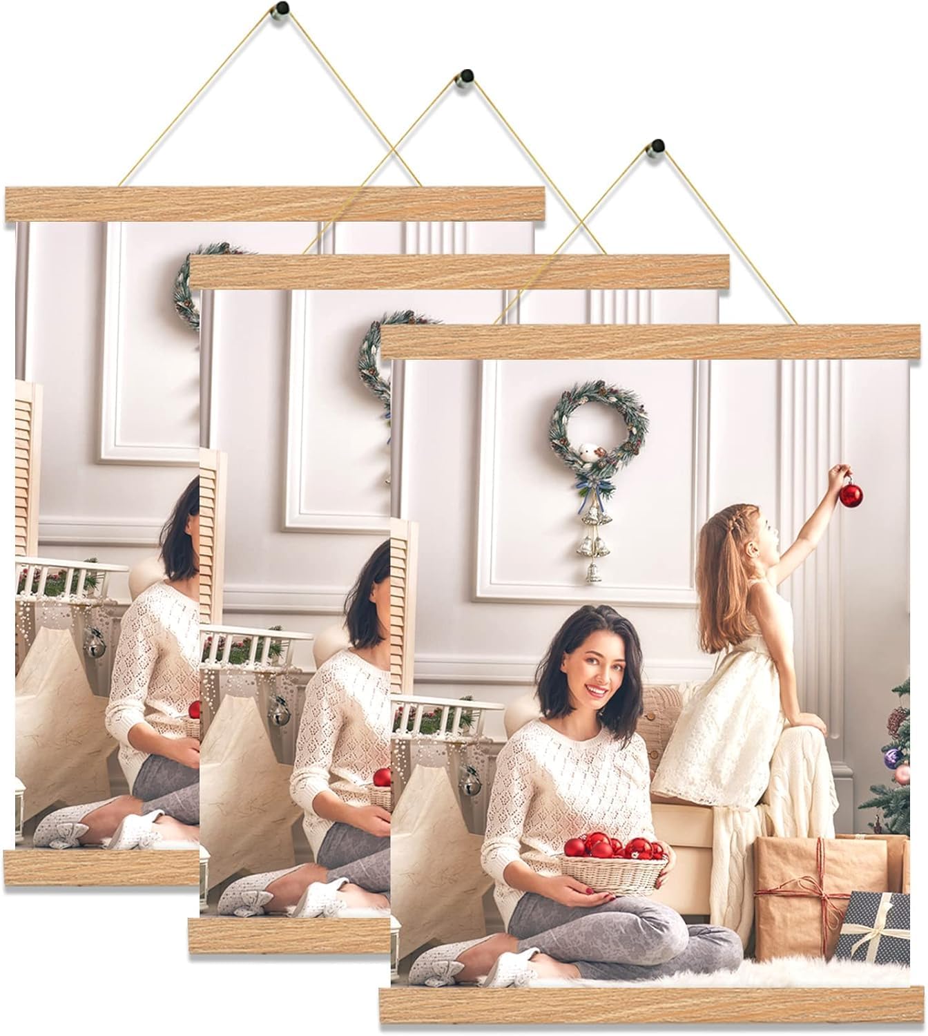3 Pack Magnetic Poster Hanger Frame 20 Inch Pine Color,20x24 20x30 20x28 Poster Frame Wood Magnet Frames Hangers for