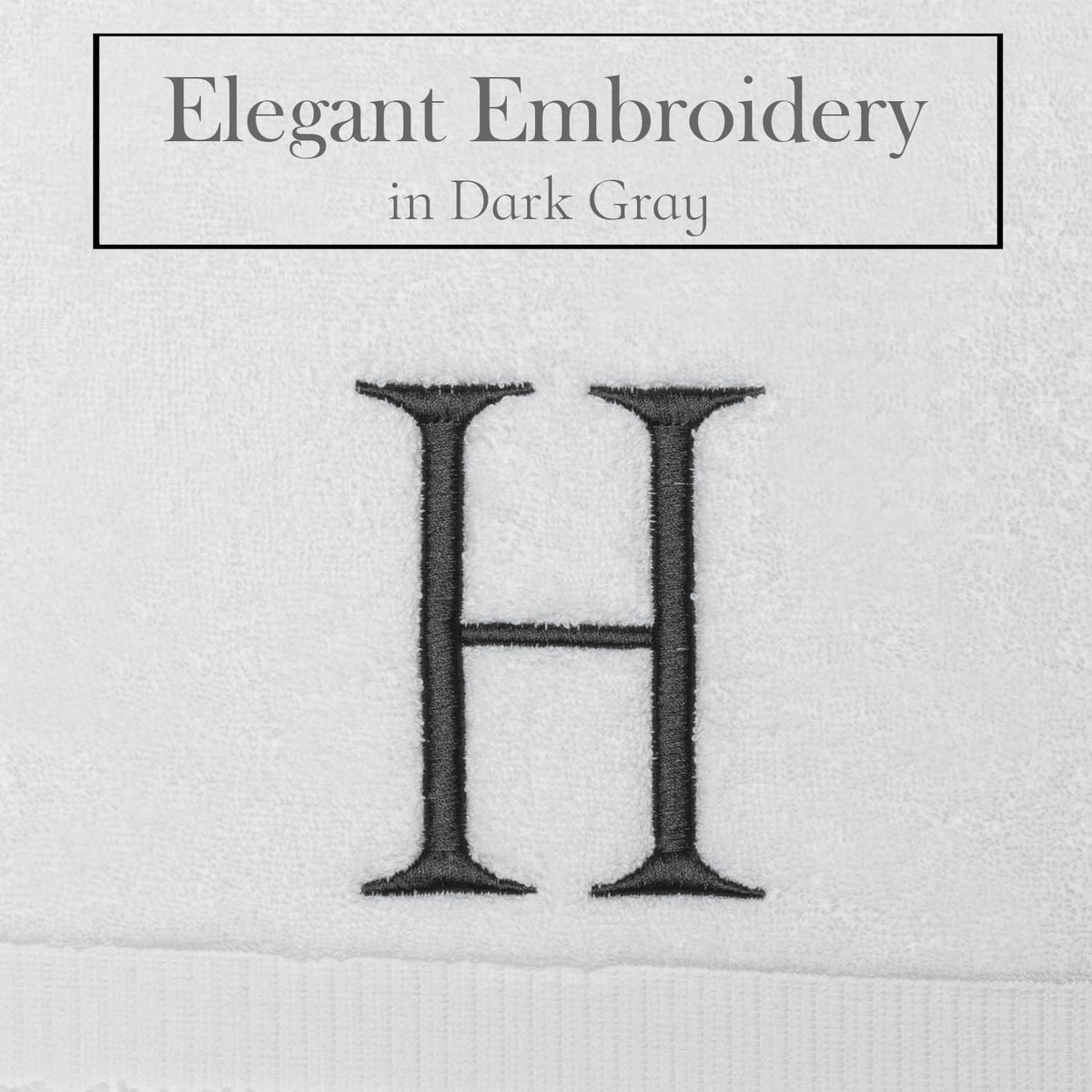 White with Dark Gray Monogrammed Hand Towels for Bathroom Set of 2 Letter H | Luxury Hotel Quality Initial Towels For