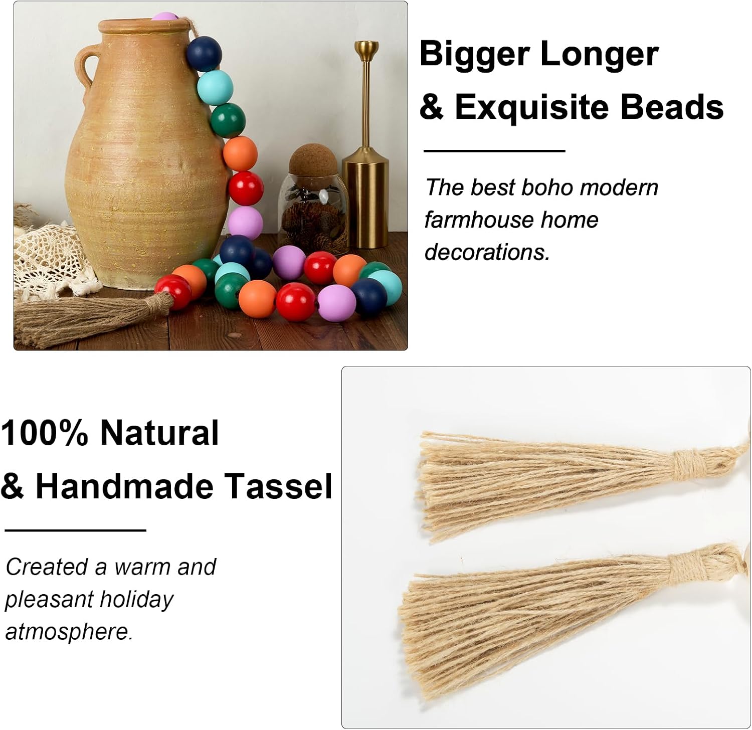50" Long Extra Large Wood Bead / Colorful, Red, Orange, Green, Teal, Aqual, Navy Blue, Purple