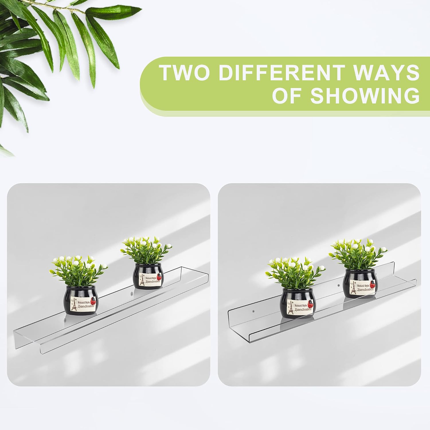 Jansburg 24 Inch Clear Floating Shelves 4 Pack Acrylic Shelves Invisible Floating Wall Ledge Bookshelf 5MM Thick Book