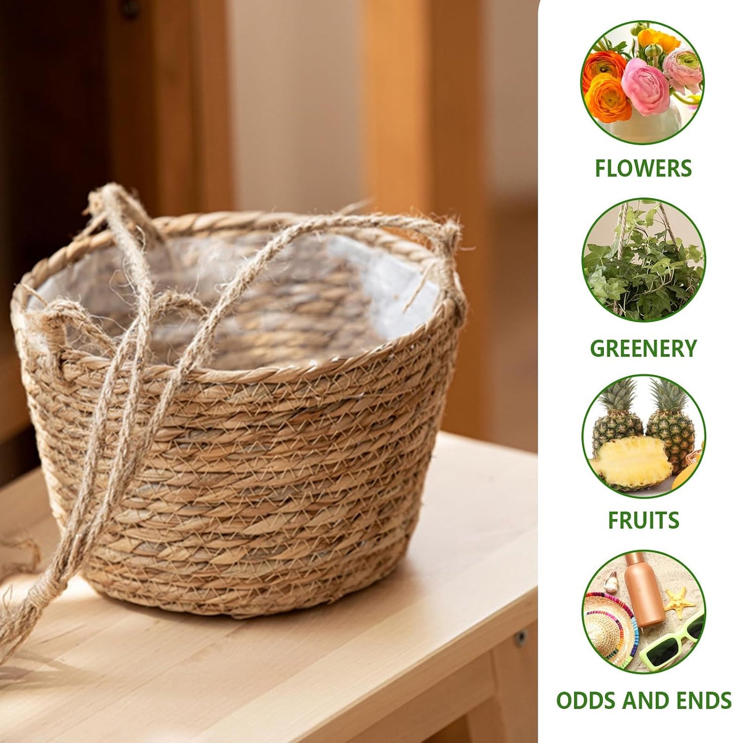 Seagrass Plant Basket / 8- Small-Caliber Woven Jute Hanging Planter
