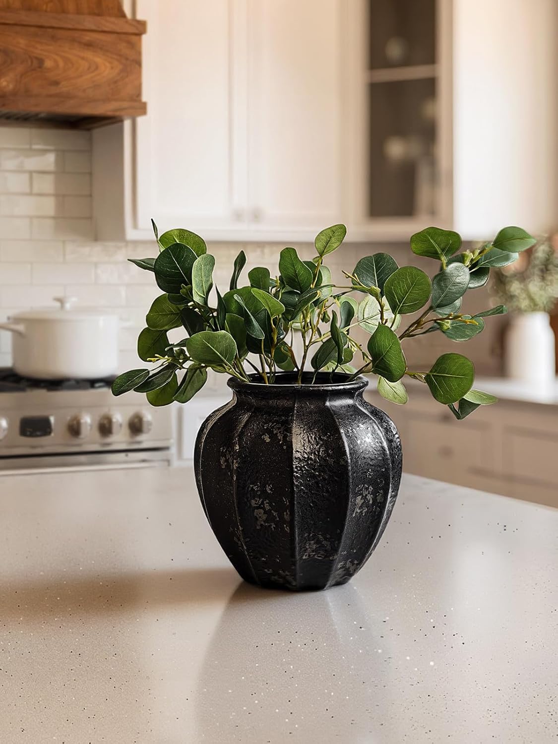 Ceramic Vase / Distressed Iron Black / 9 Inch
