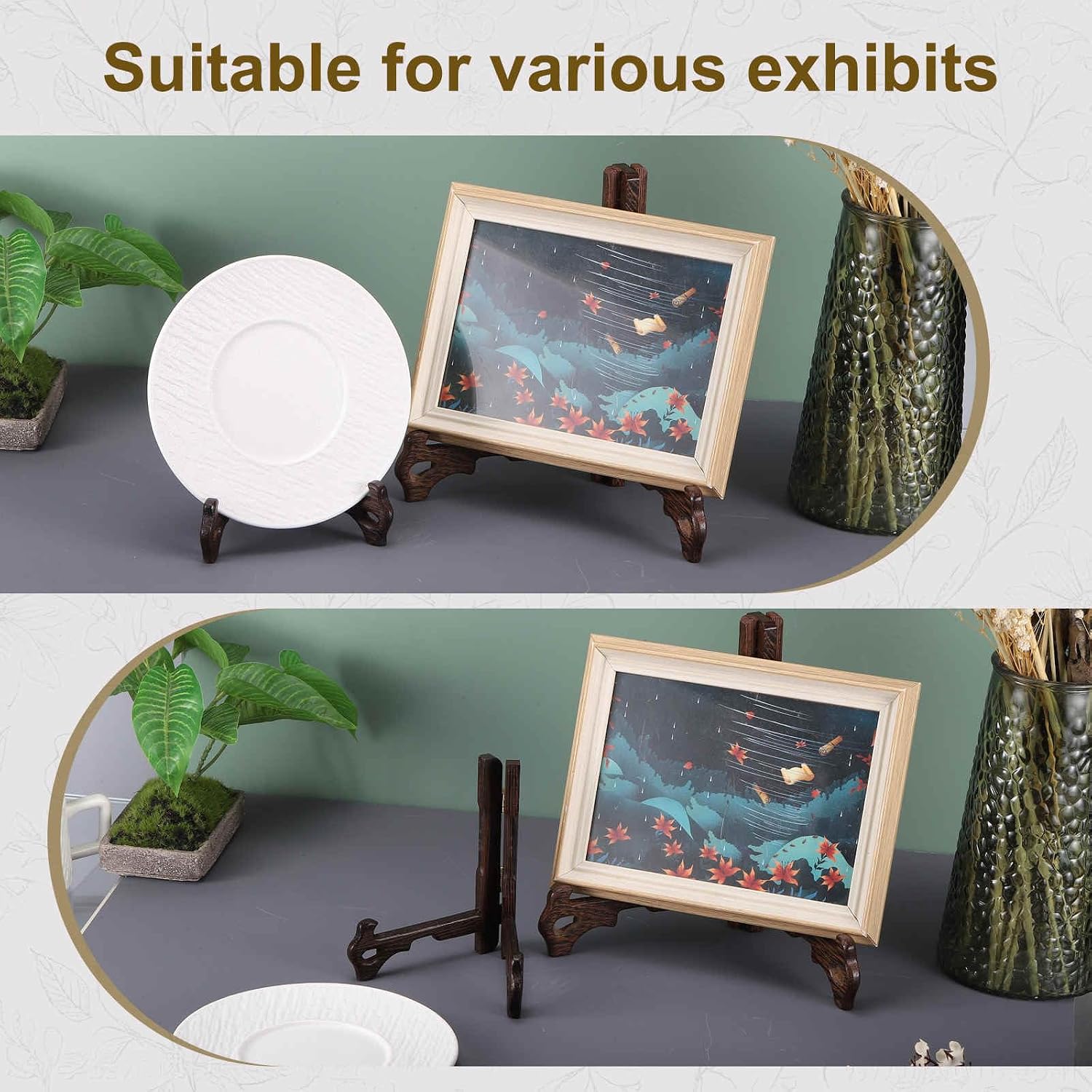 Wooden Easel Plate Holder / Natural / Set of 3
