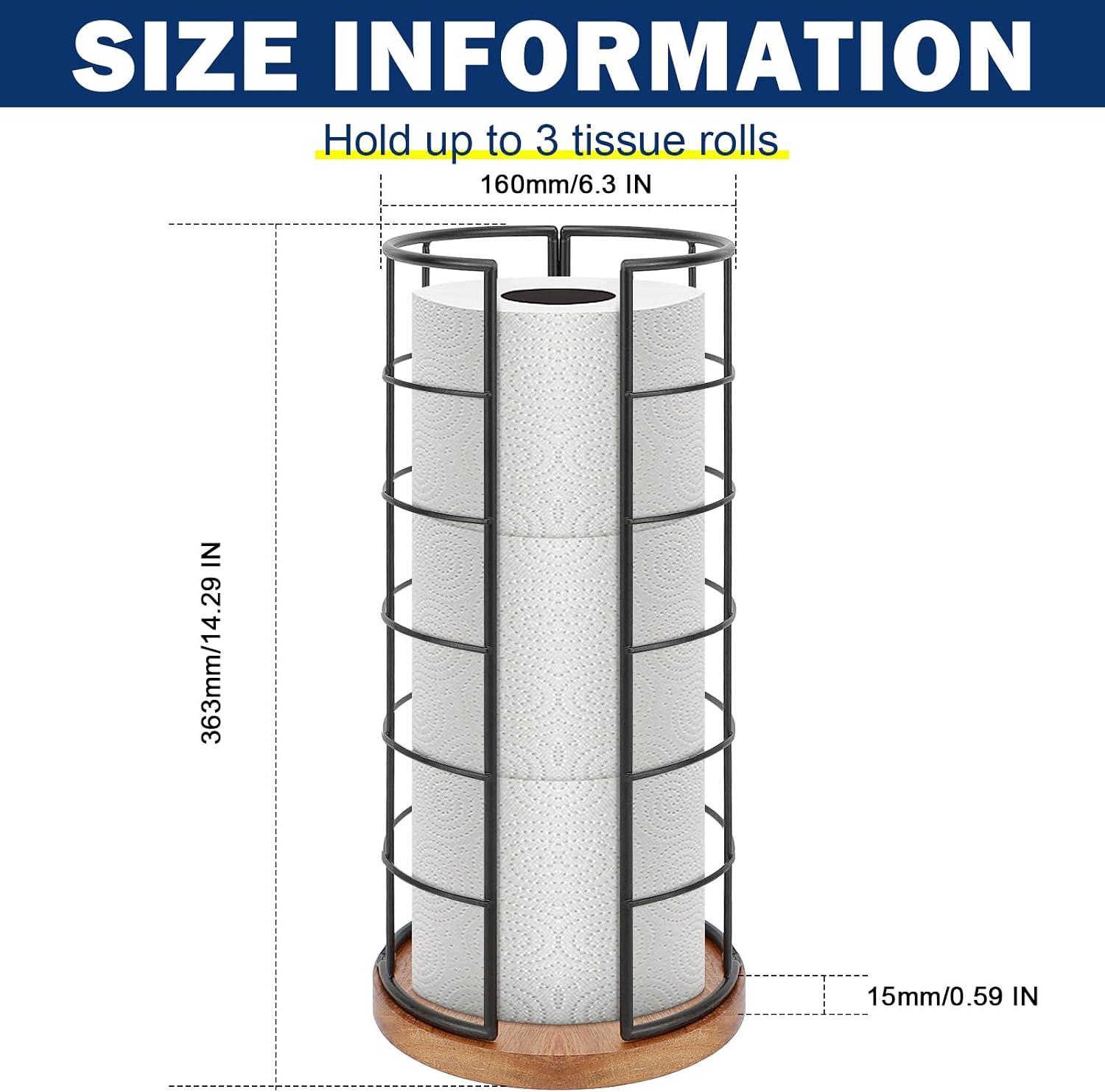 NearMoon Toilet Paper Organizer Stand, Freestanding 3 Rolls Tissue Storage, Metal Bathroom Accessory, Rustproof Toilet
