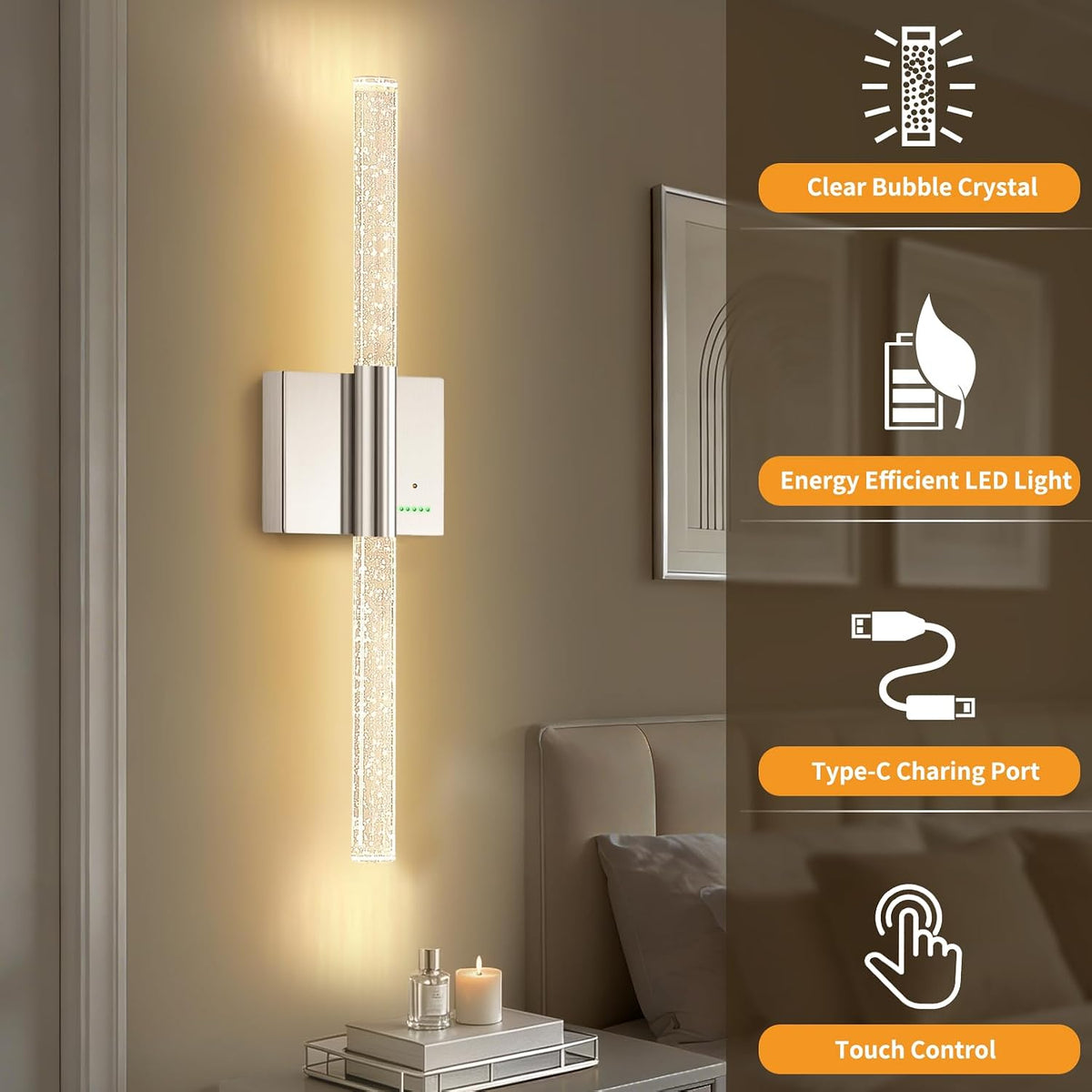 Battery Operated Wireless Wall Sconces, 2 Pack Dimmable Wall Lighting | Slypadan Extra Large Rechargeable