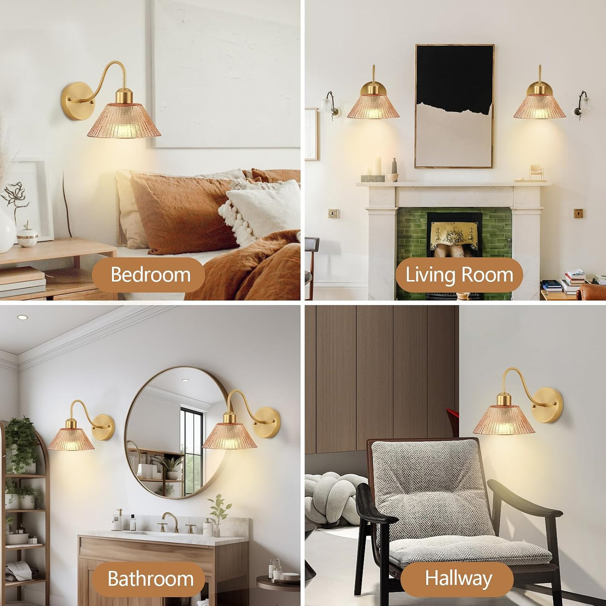 Set of 2 Vintage Battery-Operated Wall Sconces,Wireless Rechargeable Wall Light with Glass Lampshade，Dimmable Wall