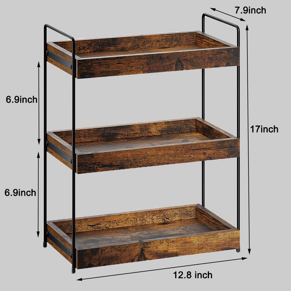 3-Tier Wood Bathroom Counter Organizer, Kitchen Spice Rack | Multi-use Vanity Shelf, Holds Skincare, Makeup, Perfume